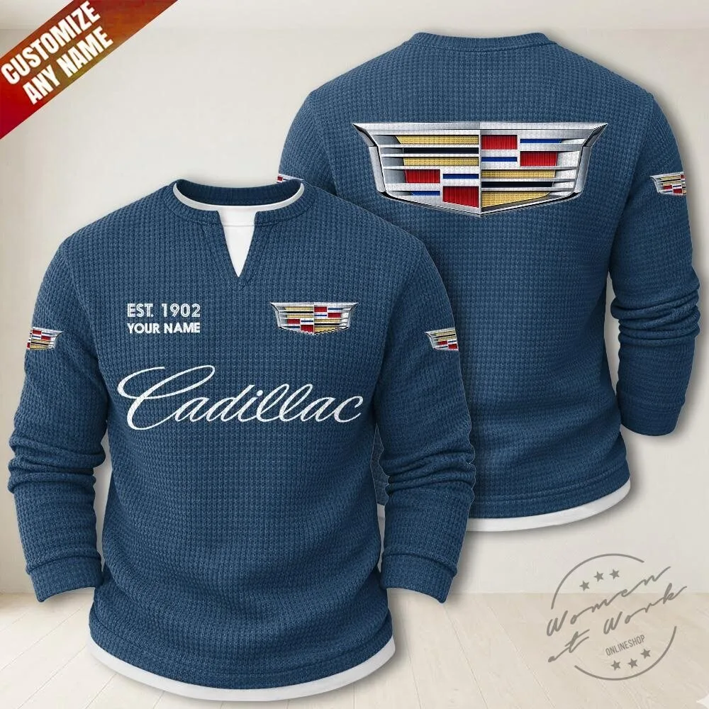 Cadillac Waffle Knit Long Sleeve Shirt with Custom Name and Established Year 17 Cadillac Waffle Knit Long Sleeve Shirt with Custom Name and Established Year