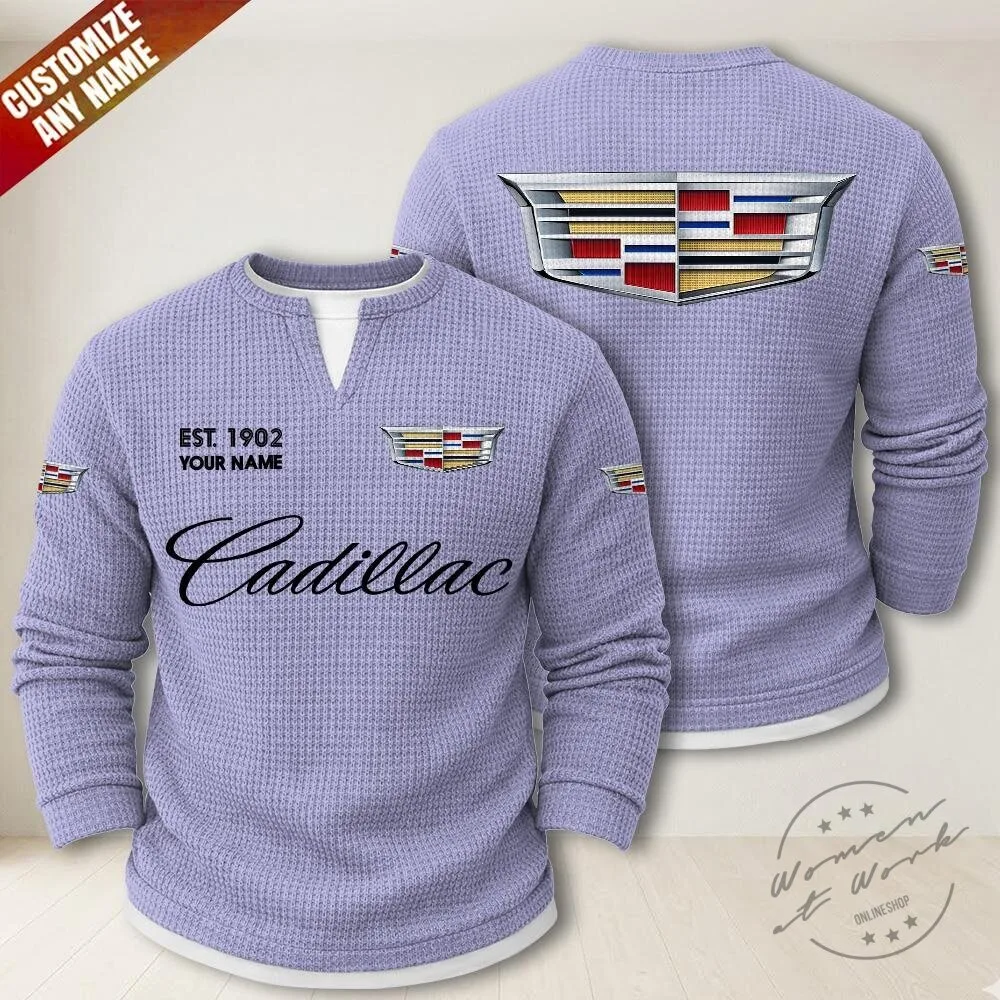 Cadillac Waffle Knit Long Sleeve Shirt with Custom Name and Established Year 18 Cadillac Waffle Knit Long Sleeve Shirt with Custom Name and Established Year