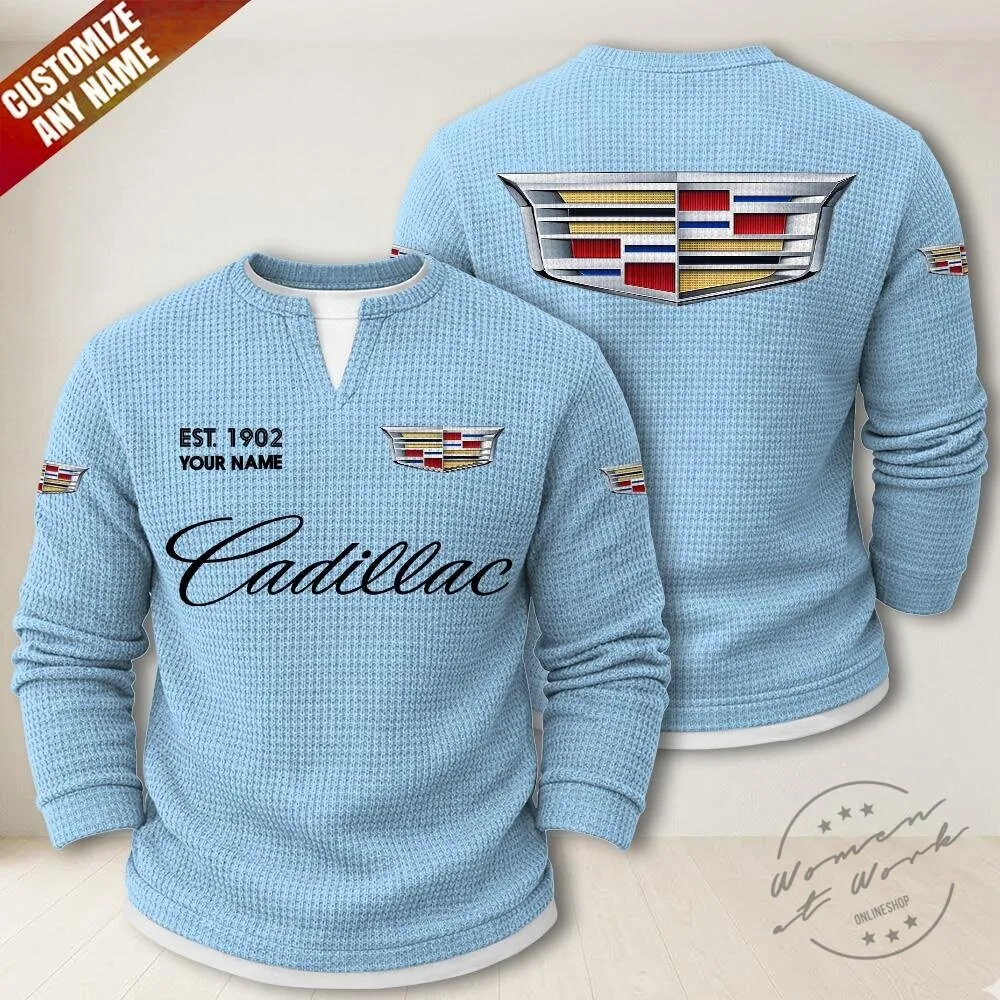 Cadillac Waffle Knit Long Sleeve Shirt with Custom Name and Established Year 19 Cadillac Waffle Knit Long Sleeve Shirt with Custom Name and Established Year