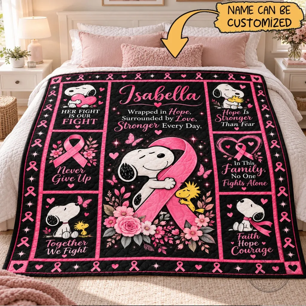Personalized Snoopy Breast Cancer Awareness Hope Love Courage Quilt Blanket Personalized Snoopy Breast Cancer Awareness Hope Love Courage Quilt Blanket