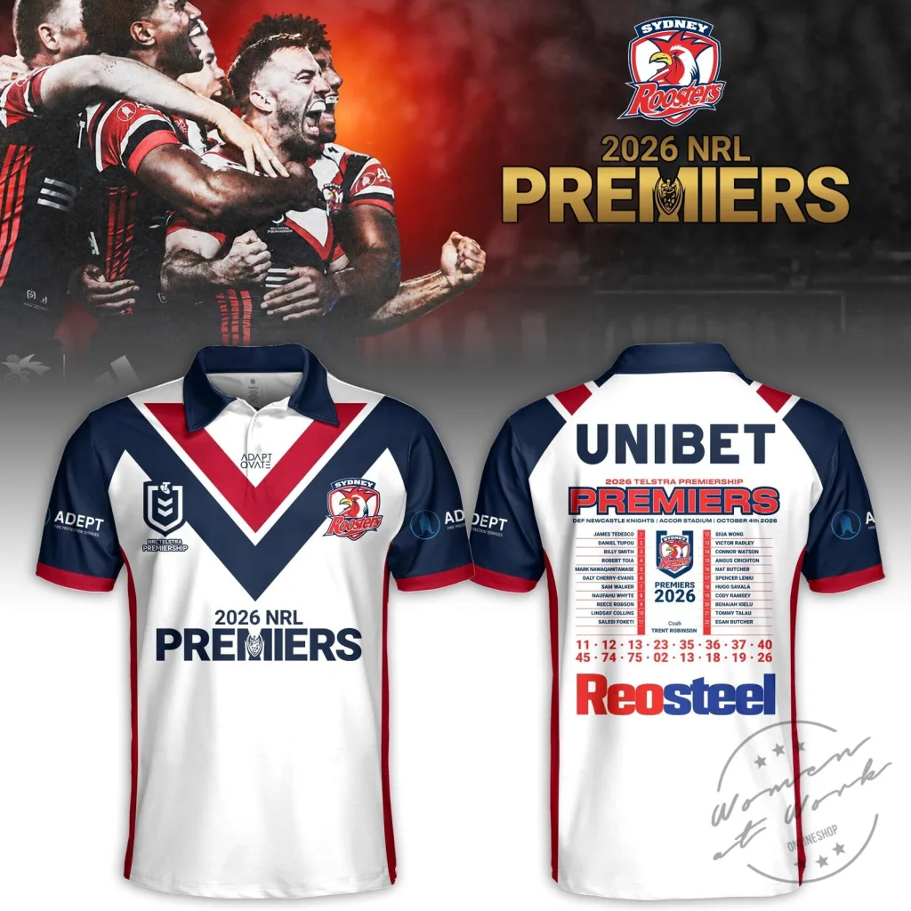 Sydney Roosters 2026 NRL Premiers Championship White Polo Shirt Sydney Roosters 2026 NRL Premiers Championship White Polo Shirt