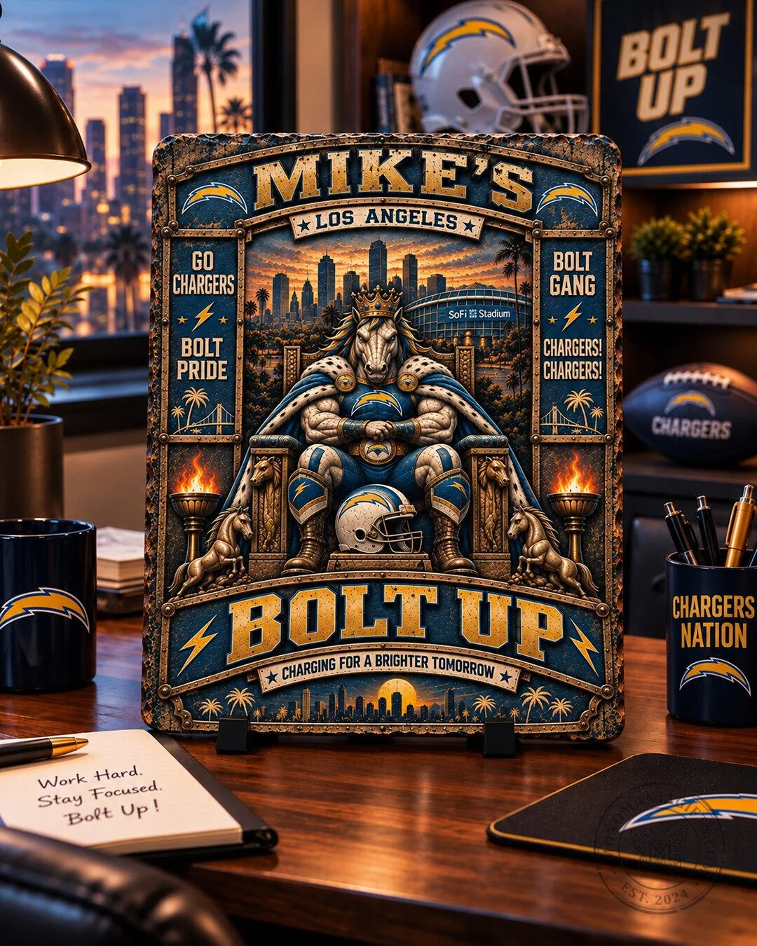 Los Angeles Chargers Bolt Up Horse King SoFi Stadium Wall Art Plaque 3 Los Angeles Chargers Bolt Up Horse King SoFi Stadium Wall Art Plaque