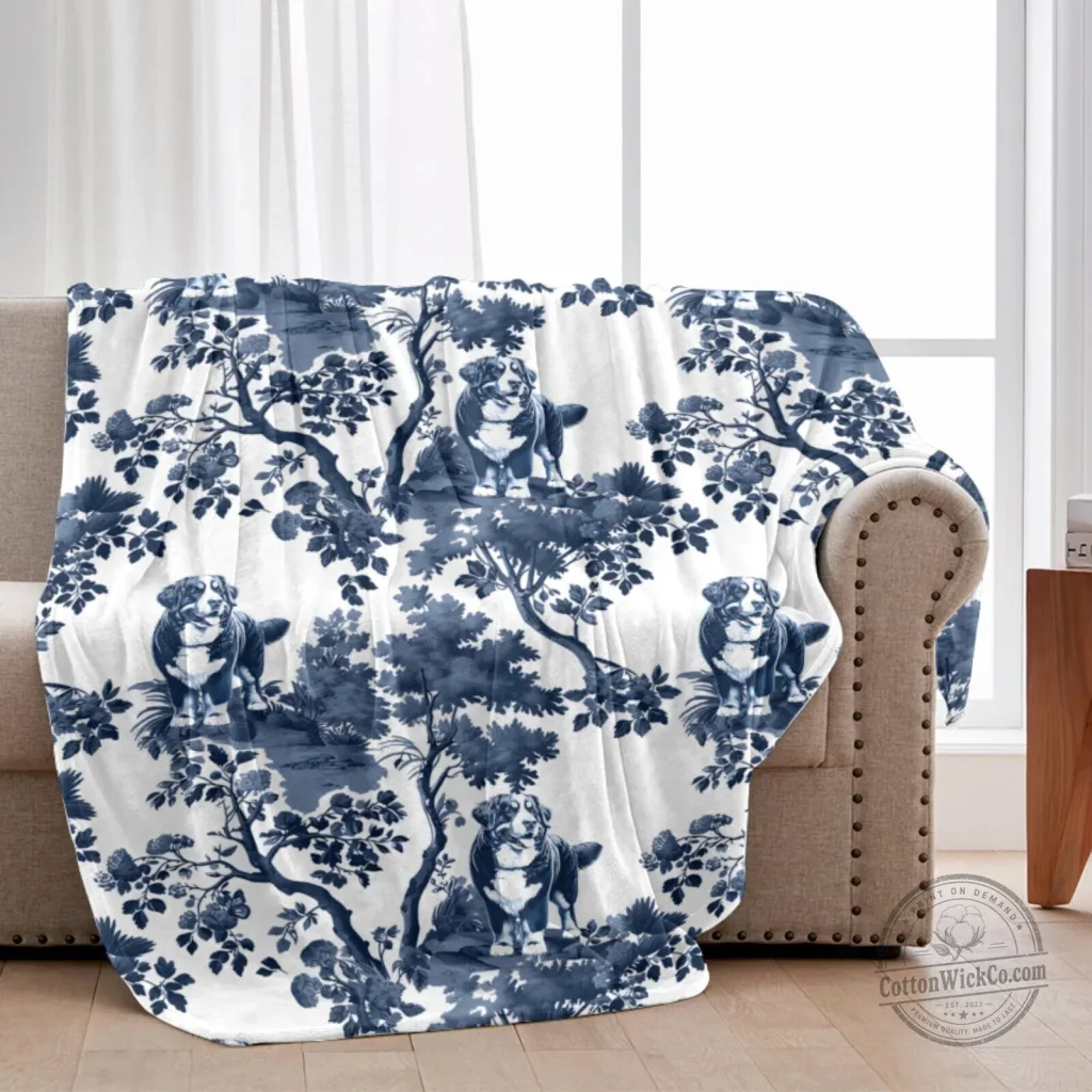 Bernese Mountain Dog Toile Pattern Throw Blanket for Dog Lovers Bernese Mountain Dog Toile Pattern Throw Blanket for Dog Lovers