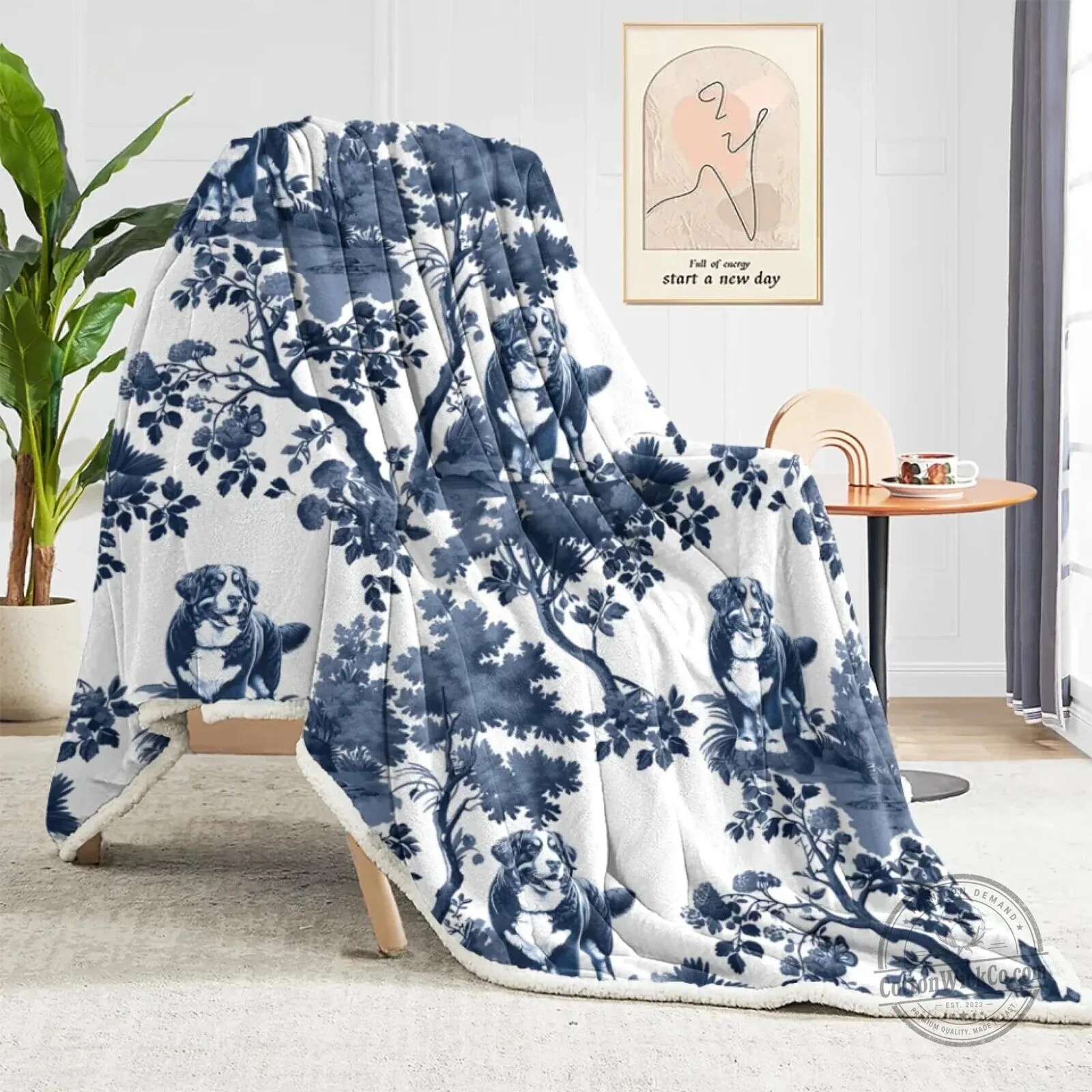 Bernese Mountain Dog Toile Pattern Throw Blanket for Dog Lovers 16 Bernese Mountain Dog Toile Pattern Throw Blanket for Dog Lovers