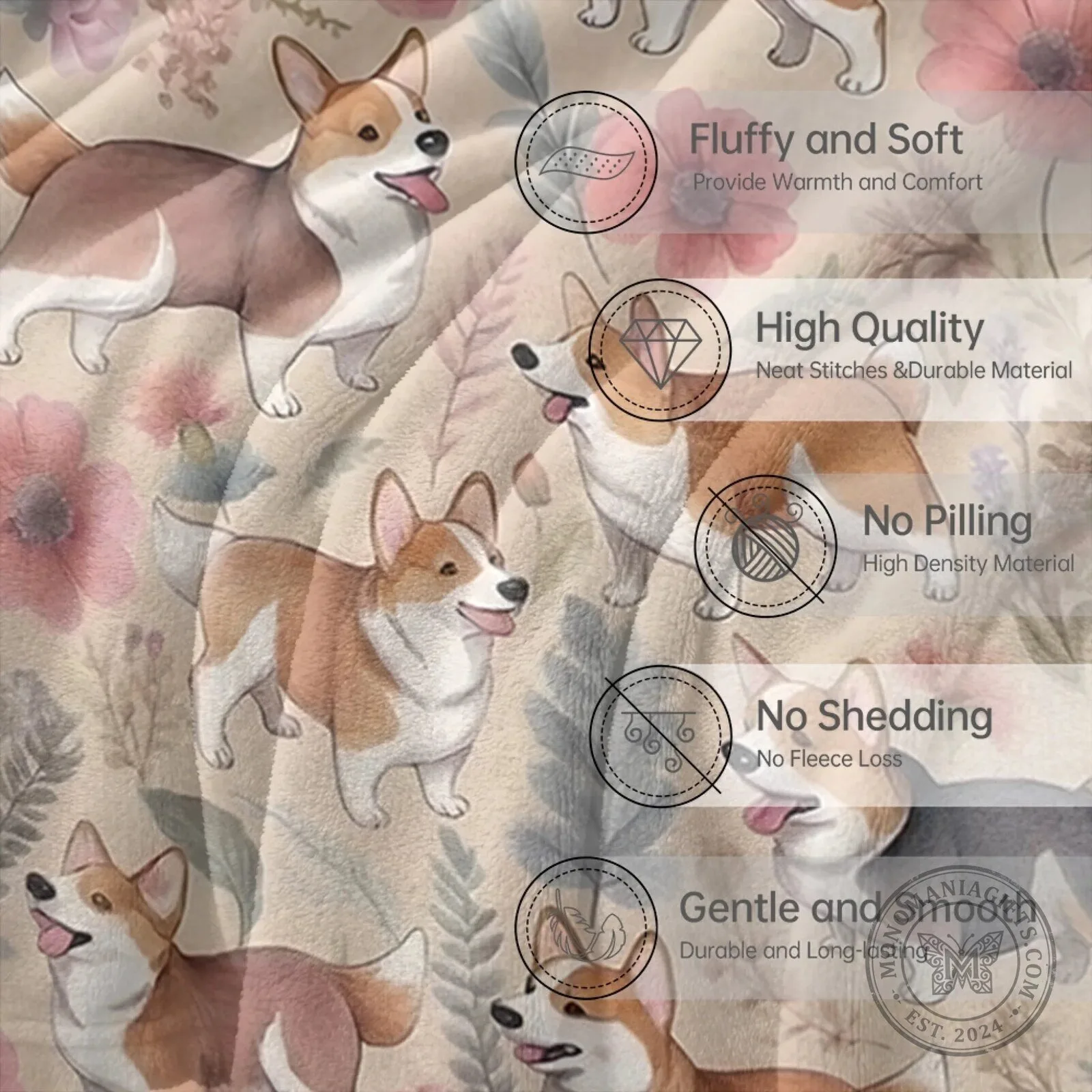 Vintage Corgi Dog Lover Floral Pattern Soft Cozy Throw Blanket 18 Vintage Corgi Dog Lover Floral Pattern Soft Cozy Throw Blanket