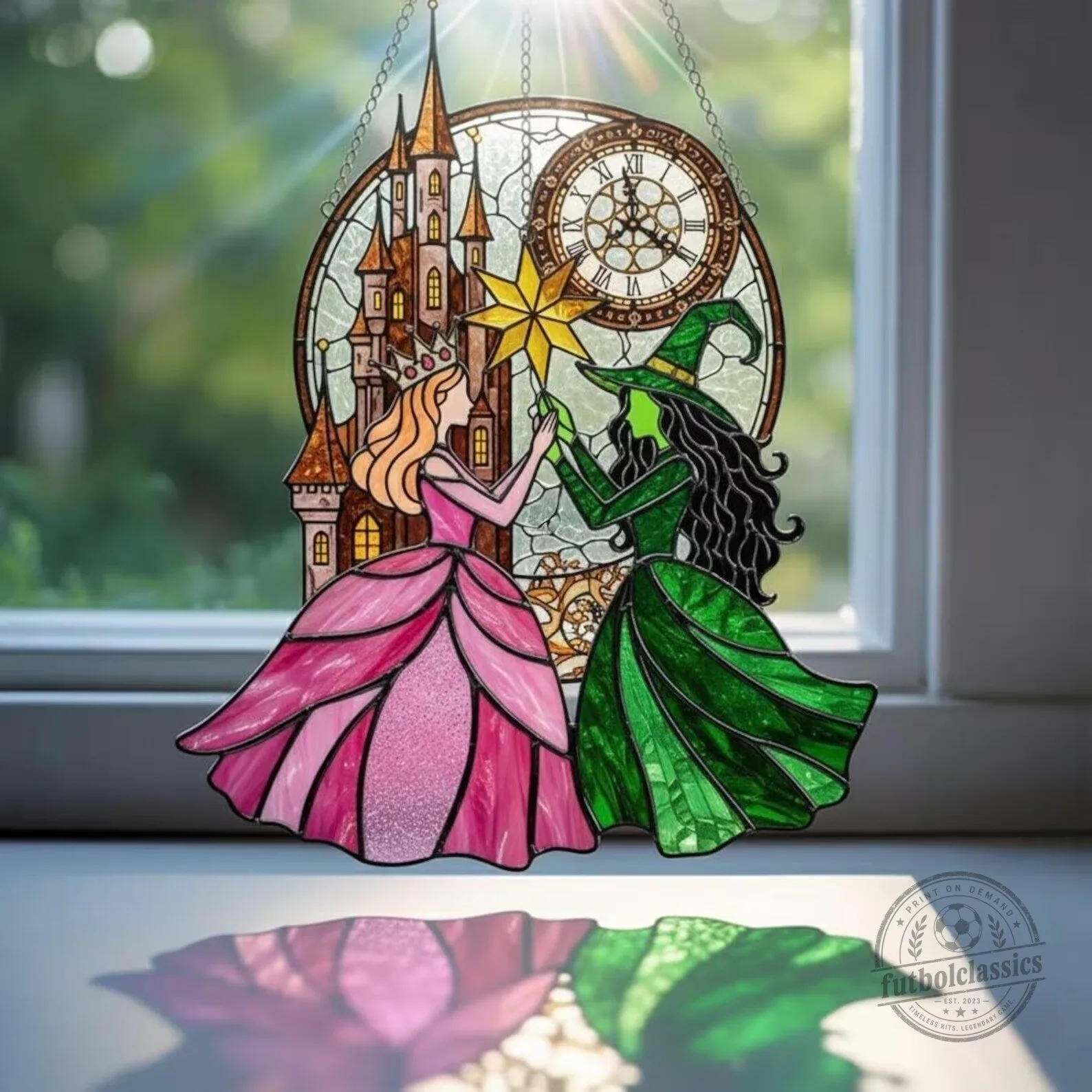Wicked Musical Elphaba and Glinda Stained Glass Window Suncatcher Decor