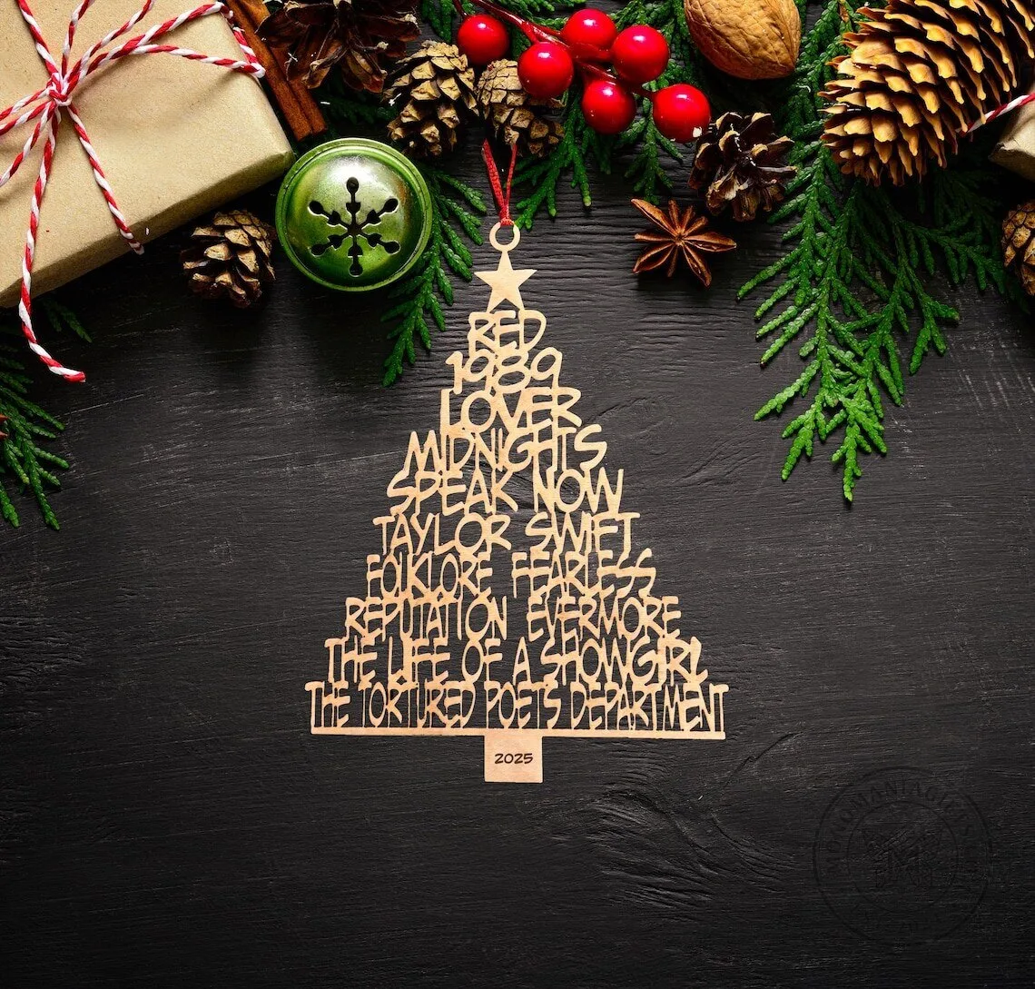 Taylor Swift Christmas Tree Album Titles Wooden Ornament