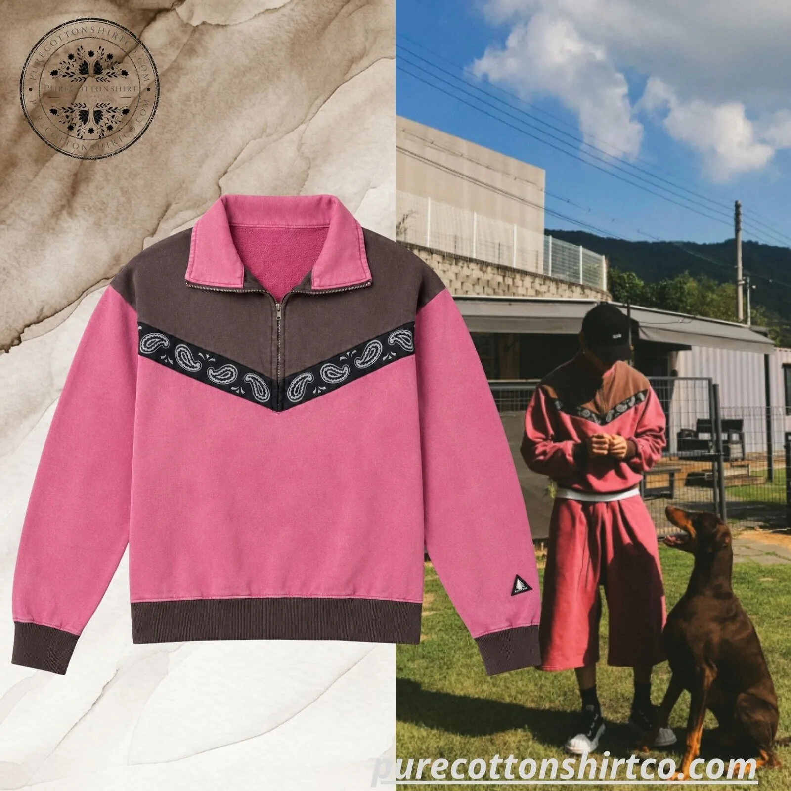 BTS JUNGKOOK Kapital colour block Paisley Trimmed half-zip Sweatshirt