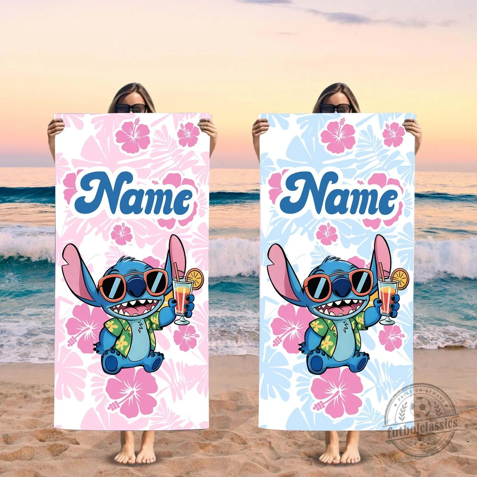 Personalized Stitch Hibiscus Floral Beach Bath Towel for Summer Vacation