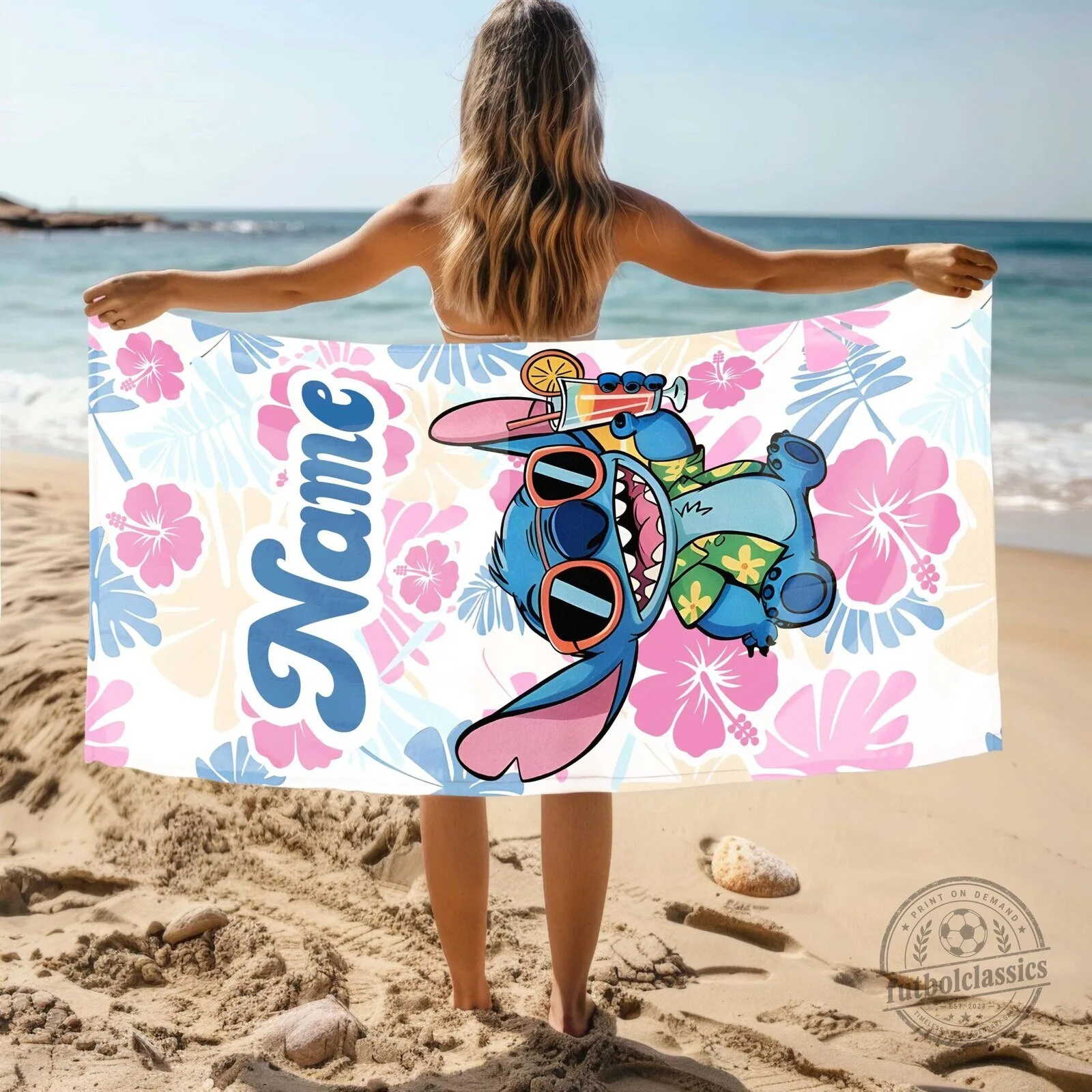 Personalized Stitch Hibiscus Floral Beach Bath Towel for Summer Vacation 12 Personalized Stitch Hibiscus Floral Beach Bath Towel for Summer Vacation