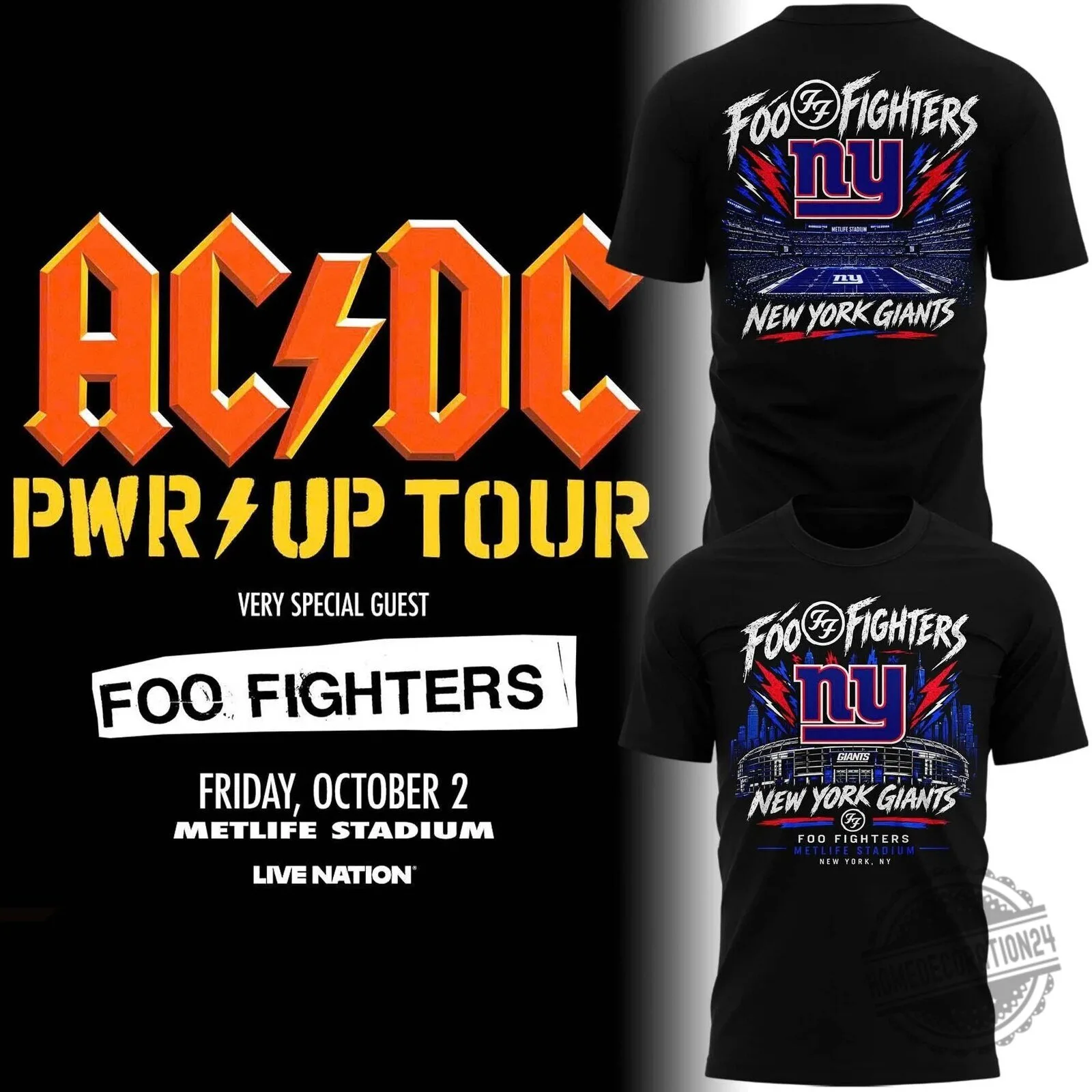 Foo Fighters New York Giants MetLife Stadium Concert Black T-Shirt