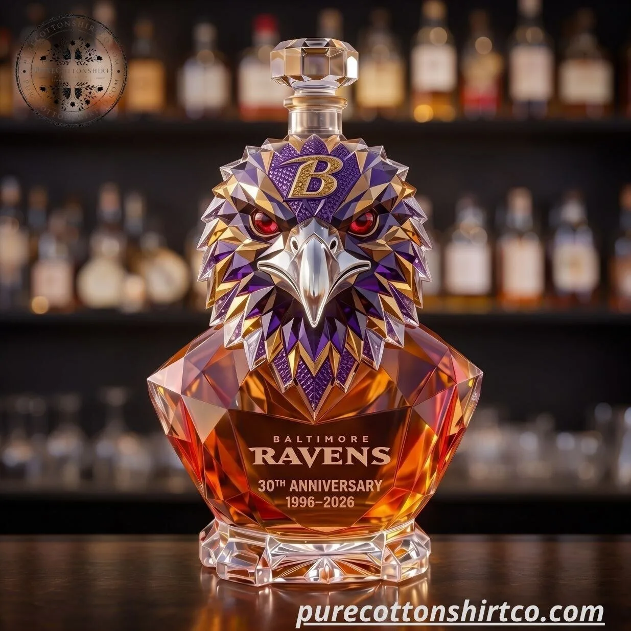 Baltimore Ravens 30th Anniversary Whiskey Decanter 2026 – Crystal Raven Head Decanter 5 Baltimore Ravens 30th Anniversary Whiskey Decanter 2026 – Crystal Raven Head Decanter