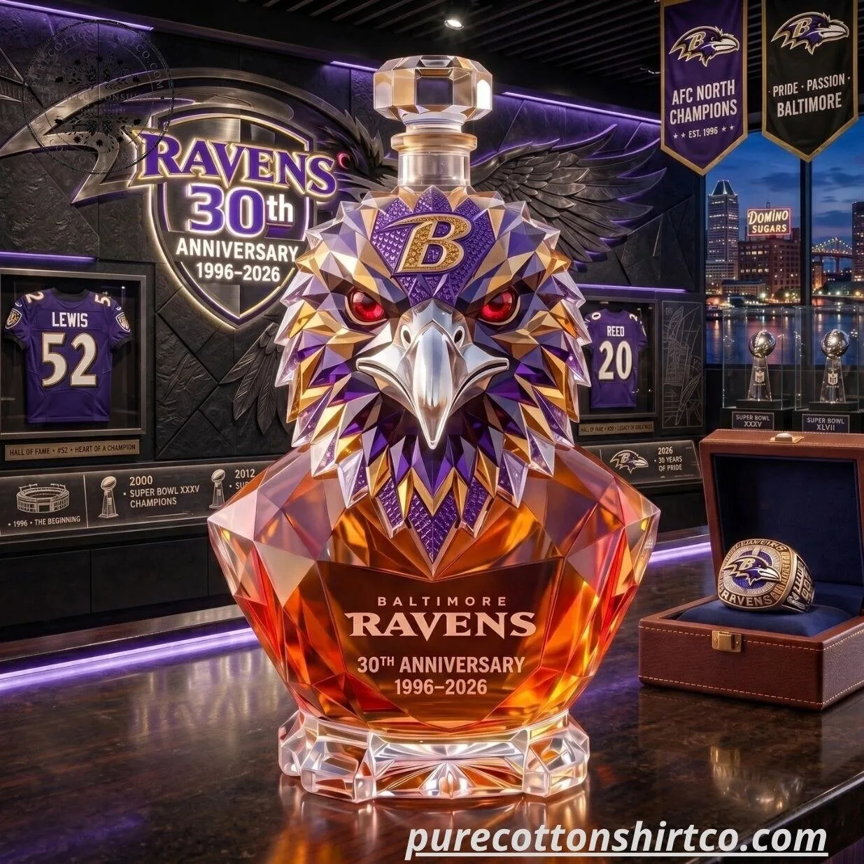 Baltimore Ravens 30th Anniversary Whiskey Decanter 2026 – Crystal Raven Head Decanter 6 Baltimore Ravens 30th Anniversary Whiskey Decanter 2026 – Crystal Raven Head Decanter