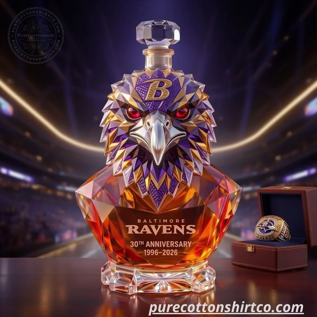 Baltimore Ravens 30th Anniversary Whiskey Decanter 2026 – Crystal Raven Head Decanter 7 Baltimore Ravens 30th Anniversary Whiskey Decanter 2026 – Crystal Raven Head Decanter