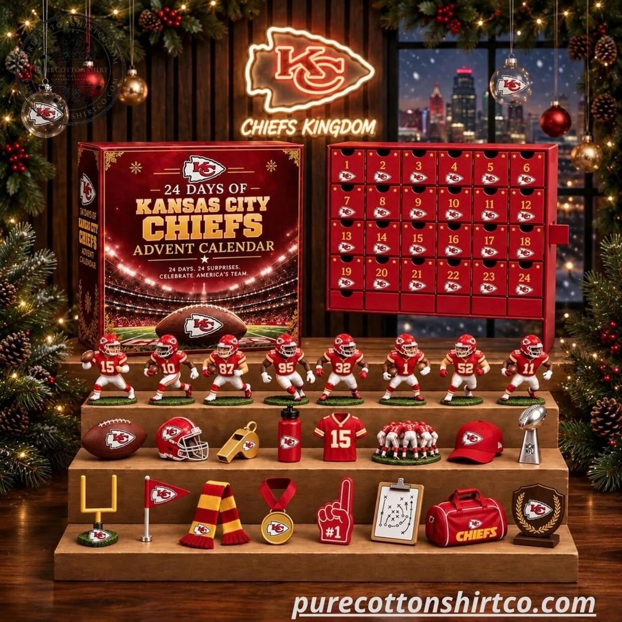 Kansas City Chiefs Advent Calendar 2026 – 24 Days Football Mini Acrylic Ornament Box