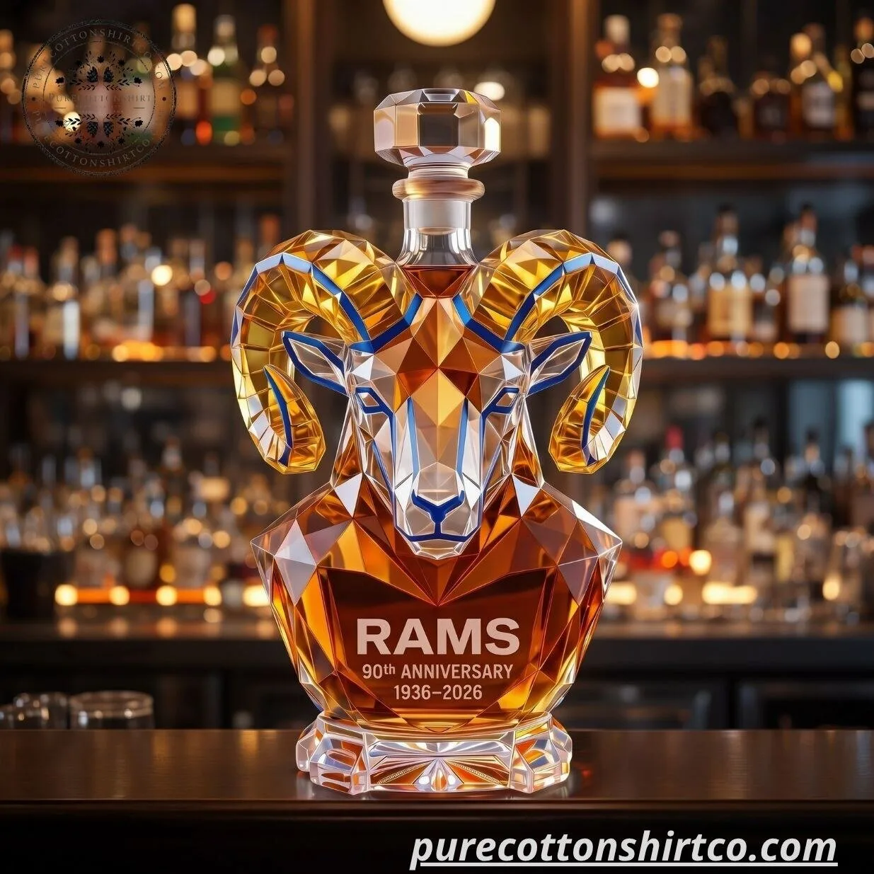 Los Angeles Rams 90th Anniversary Whiskey Decanter 2026 – Crystal Ram Head Decanter