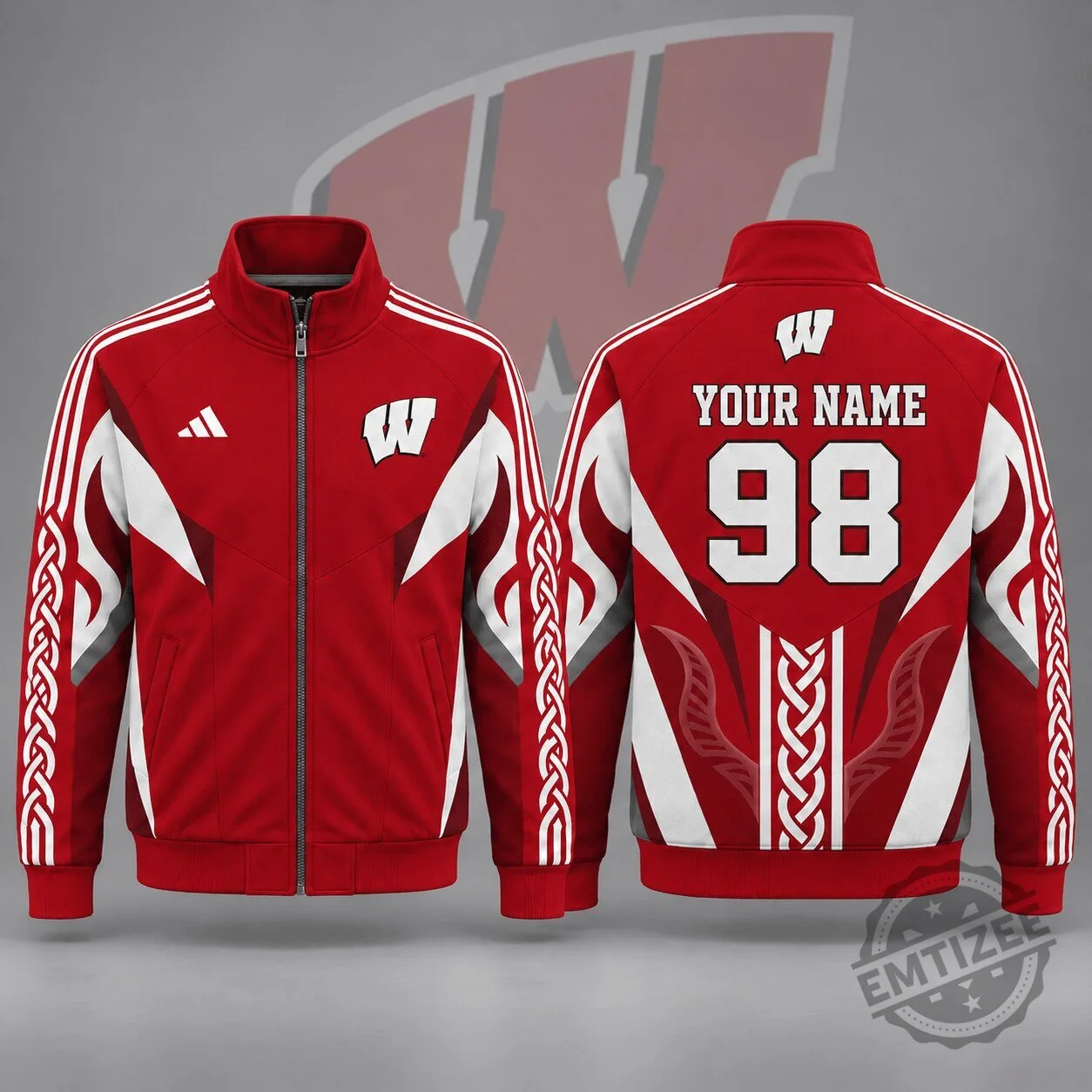 Wisconsin Badgers Personalized Heritage Stripe Full Zip Track Jacket