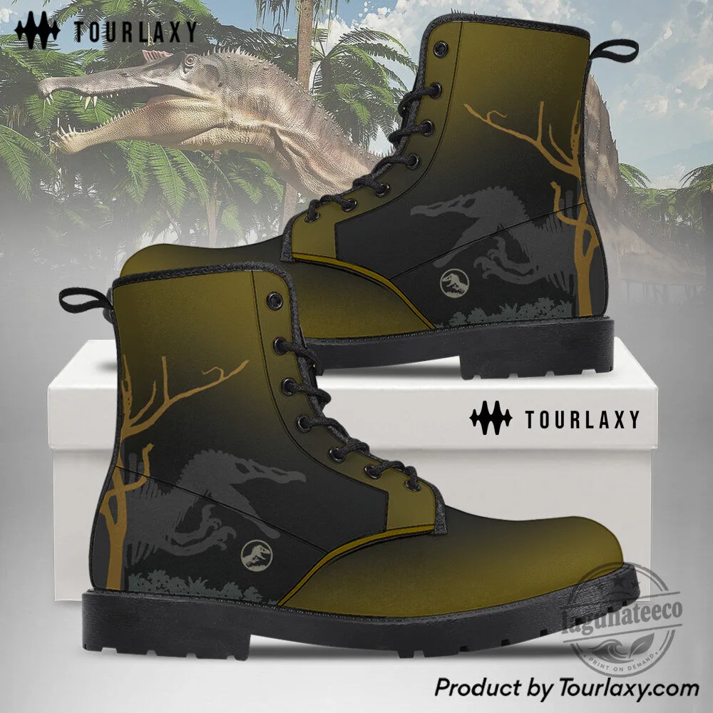 Jurassic Park Dinosaur Logo Forest Design Leather Boots