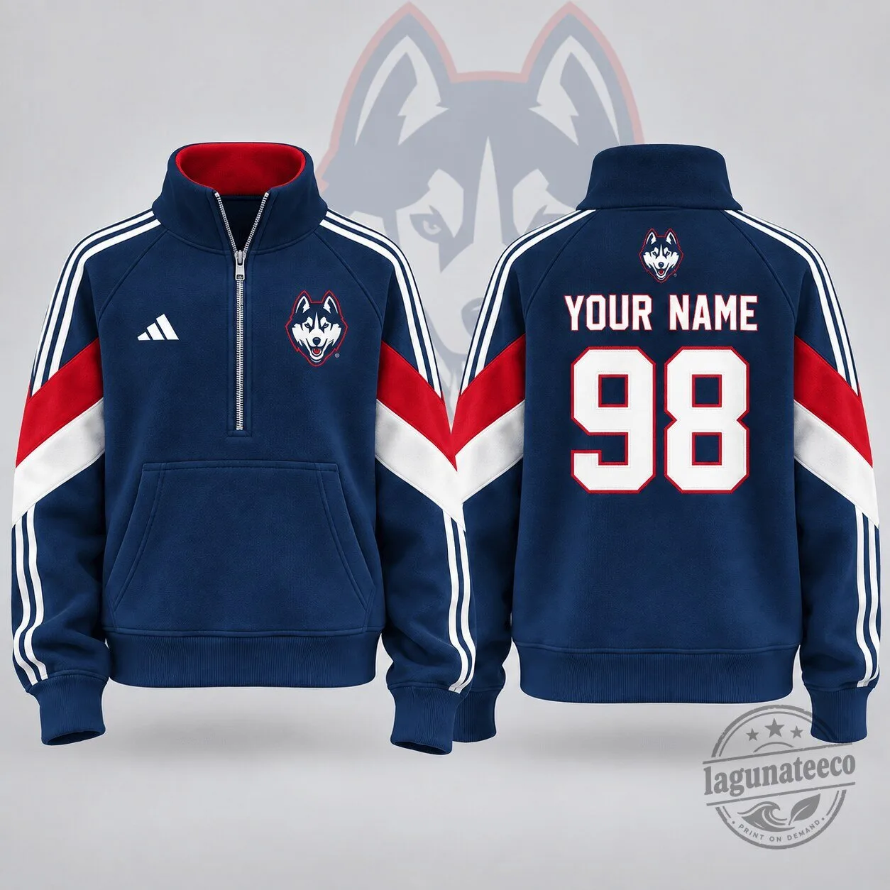 UConn Huskies NCAA Personalized Victory Line Quarter Zip Pullover Sweatshirt