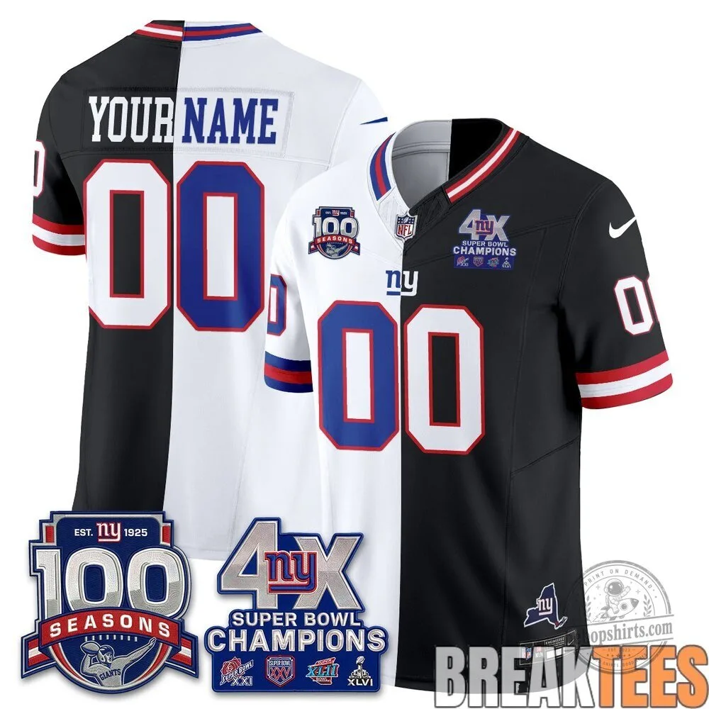 New York Giants 4X Super Bowl Champions Split Edition Vapor Custom Football Jersey