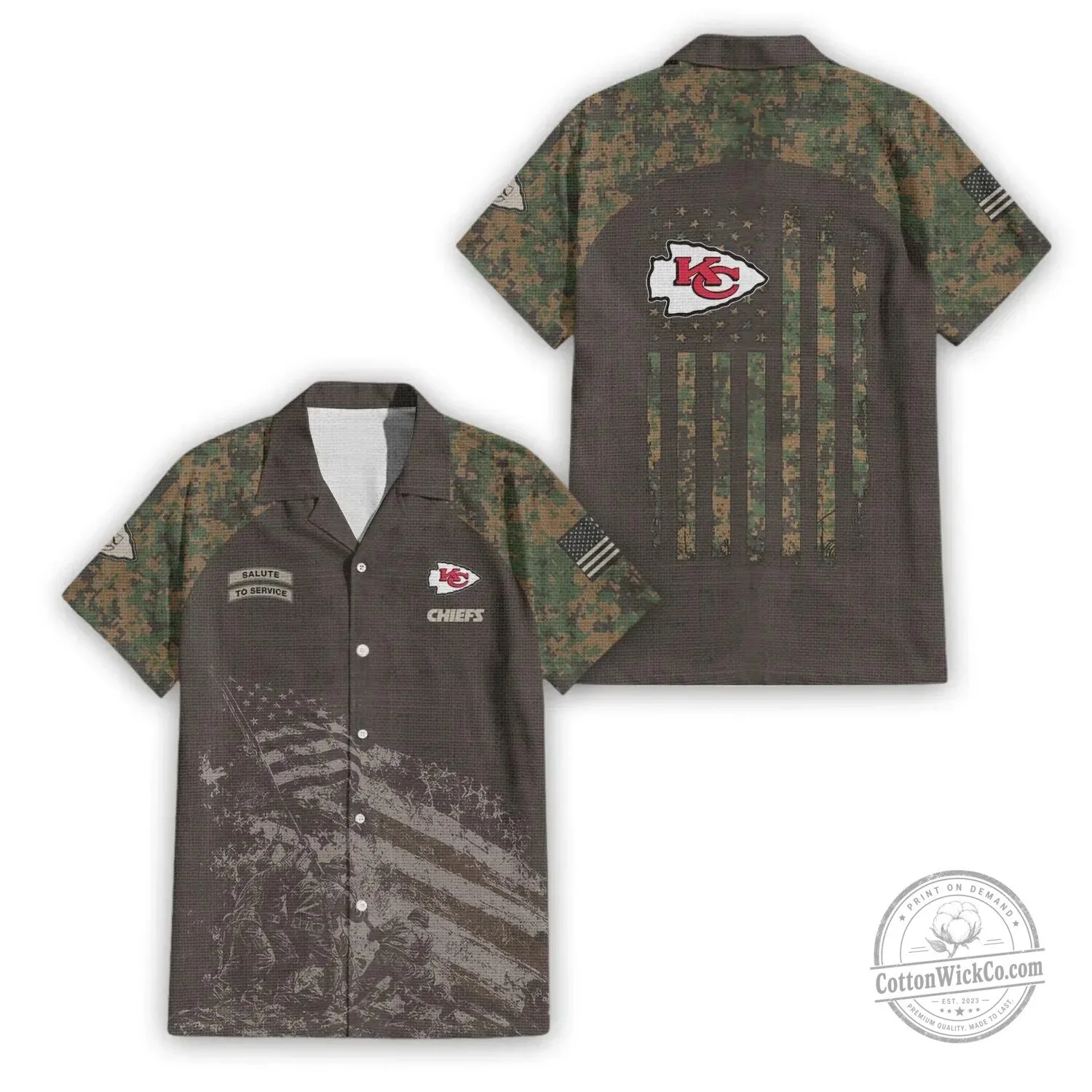 Hawaiian Shirt Featuring Kansas City Chiefs Salute To Service in Military Camouflage