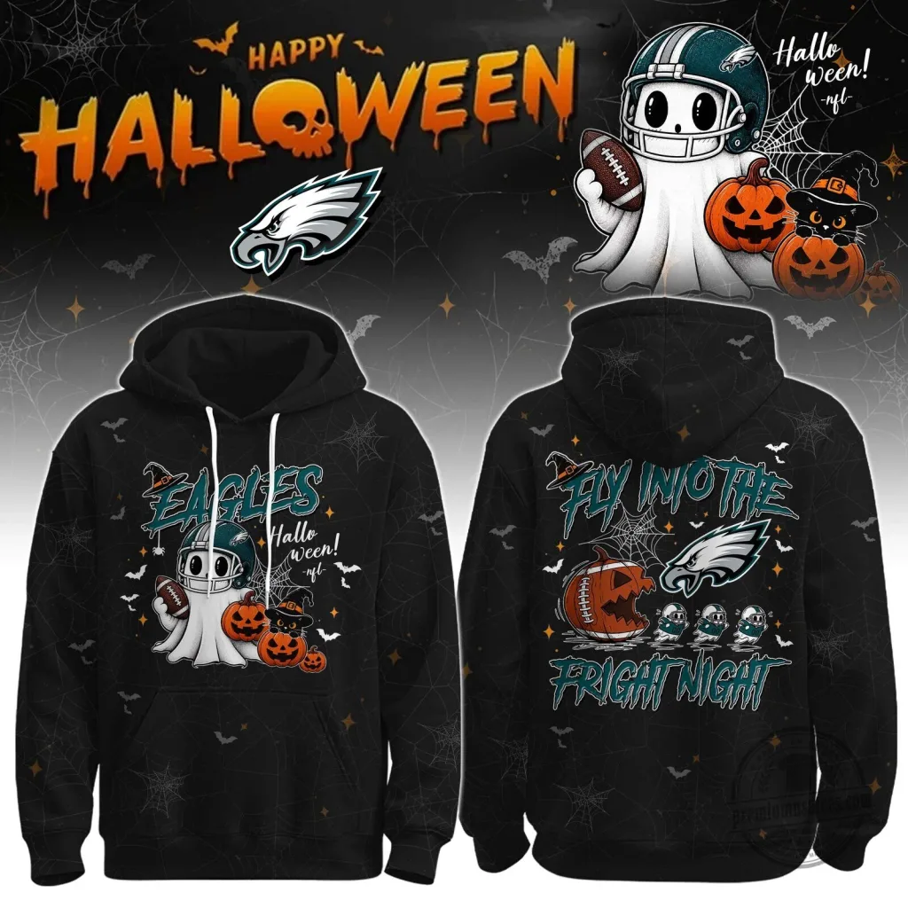 Philadelphia Eagles Halloween Ghost Football Player Spiderweb Hoodie Philadelphia Eagles Halloween Ghost Football Player Spiderweb Hoodie