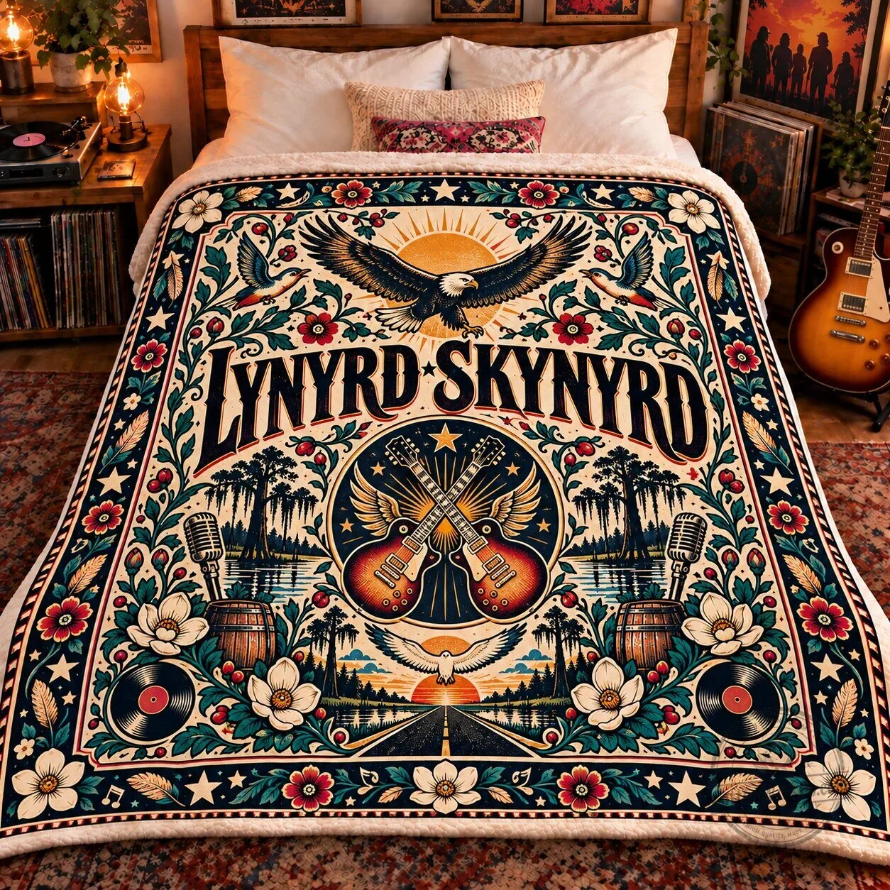 Lynyrd Skynyrd Vintage Southern Rock Music Band Sherpa Blanket
