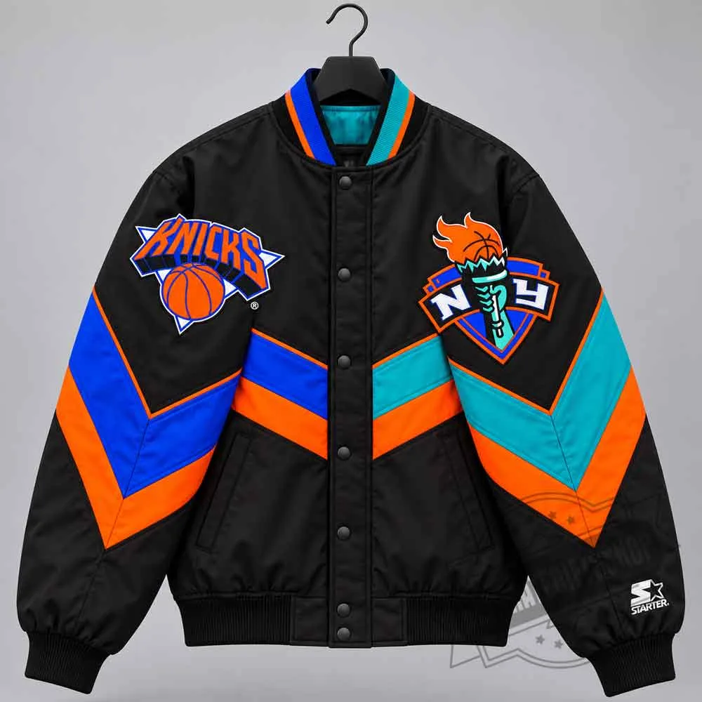 New York Knicks Retro Colorblock Matte Bomber Jacket (1) New York Knicks Retro Colorblock Matte Bomber Jacket