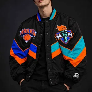 New York Knicks Retro Colorblock Matte Bomber Jacket 4 New York Knicks Retro Colorblock Matte Bomber Jacket