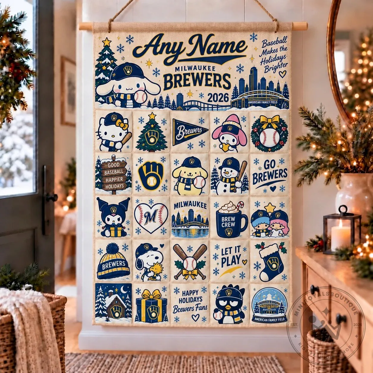 Milwaukee Brewers Baseball Christmas Holiday Wall Advent Calendar
