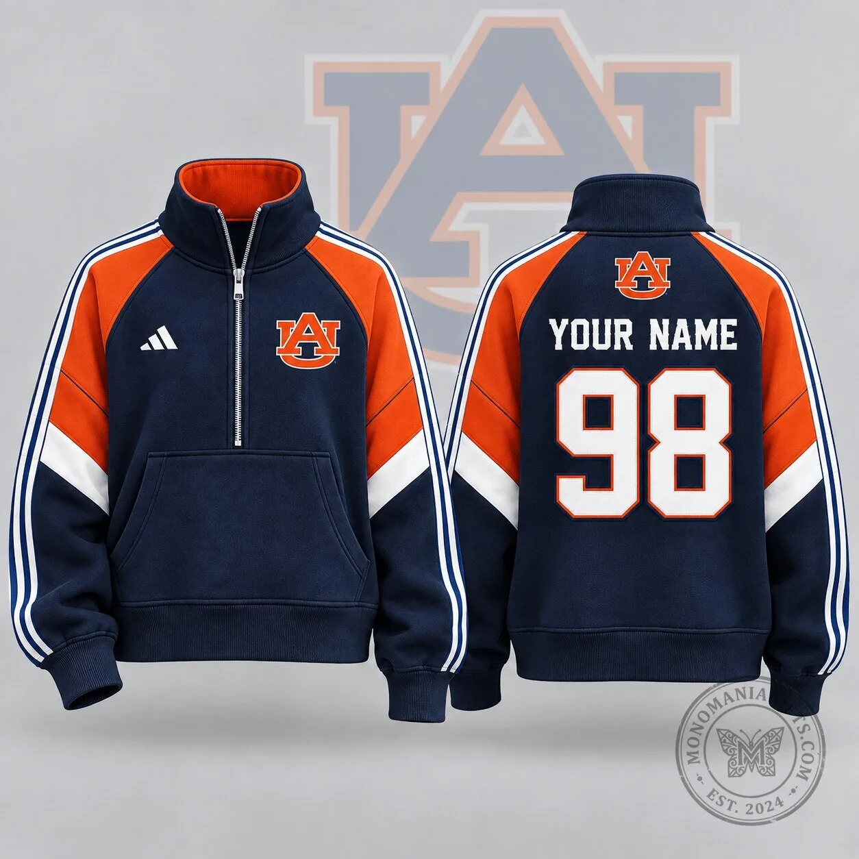 Auburn Tigers NCAA Personalized Quarter Zip Pullover Sweatshirt 1 Auburn Tigers NCAA Personalized Quarter Zip Pullover Sweatshirt