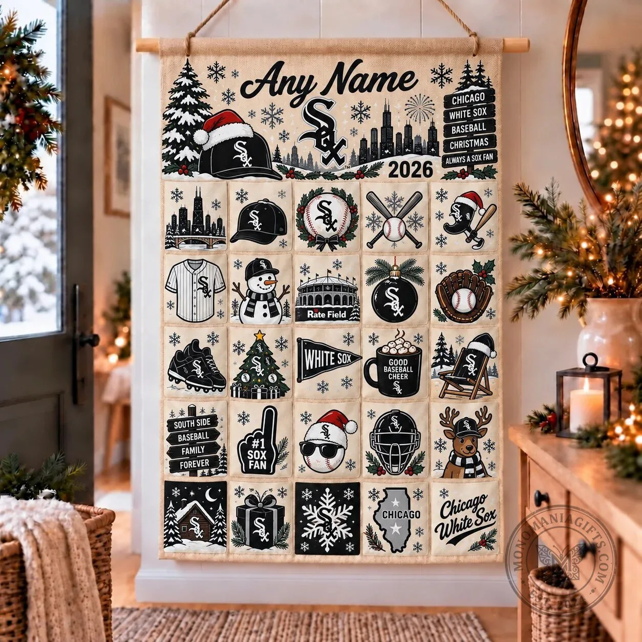 Chicago White Sox Christmas Baseball Custom Wall Hanging Advent Calendar