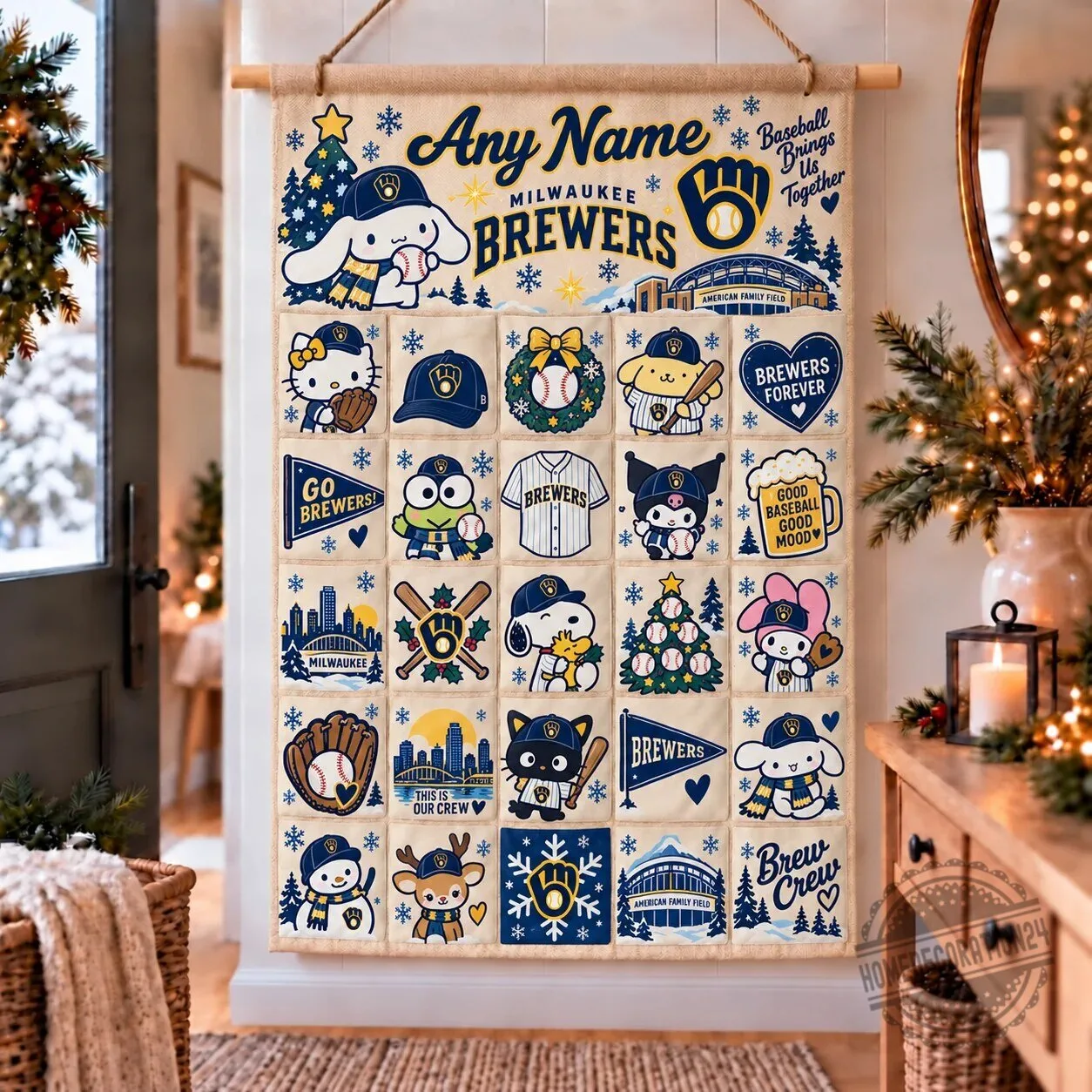 Milwaukee Brewers Sanrio Characters Christmas Countdown Custom Wall Hanging Advent Calendar