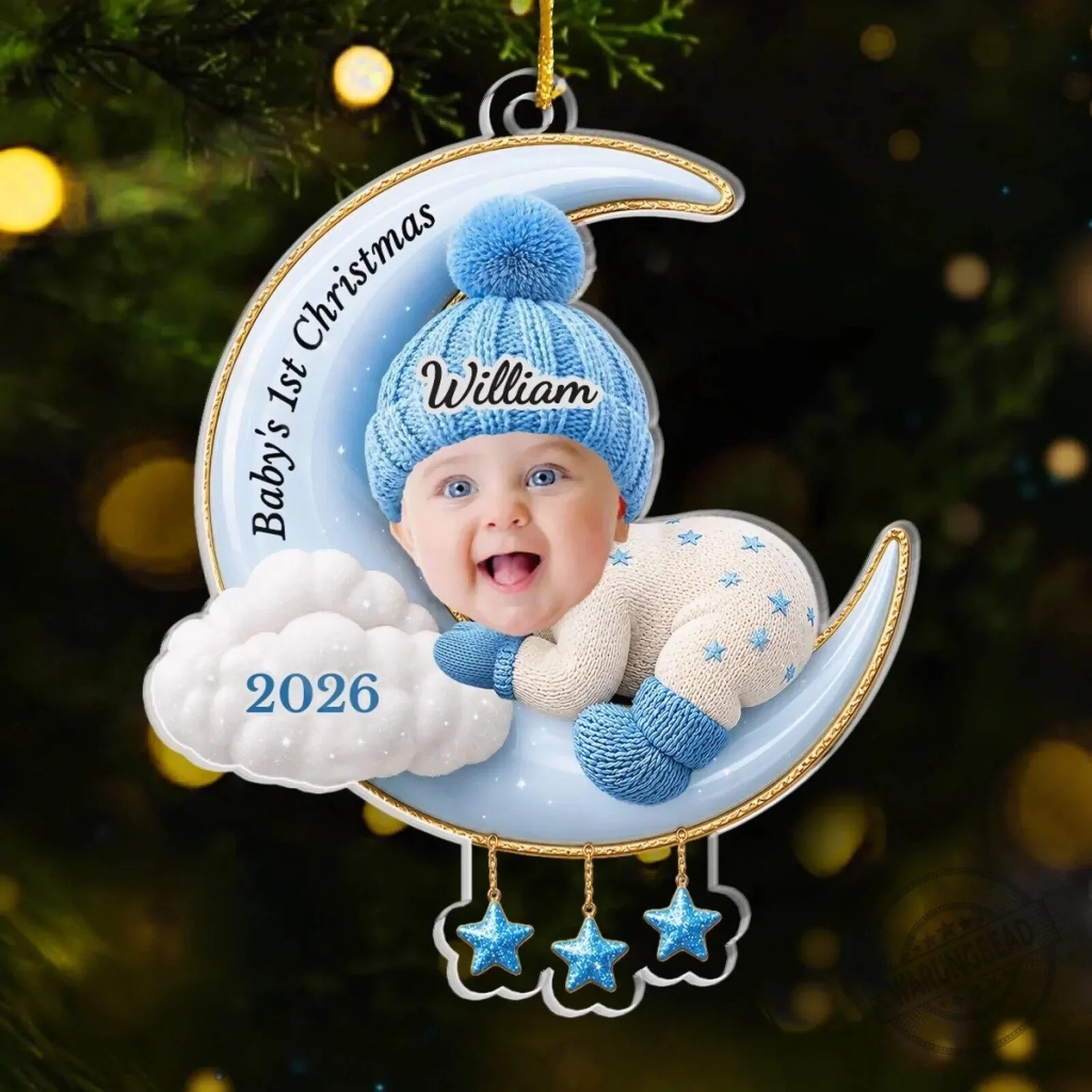 Personalized Baby's First Christmas Moon and Stars Acrylic Ornament 9 Personalized Baby