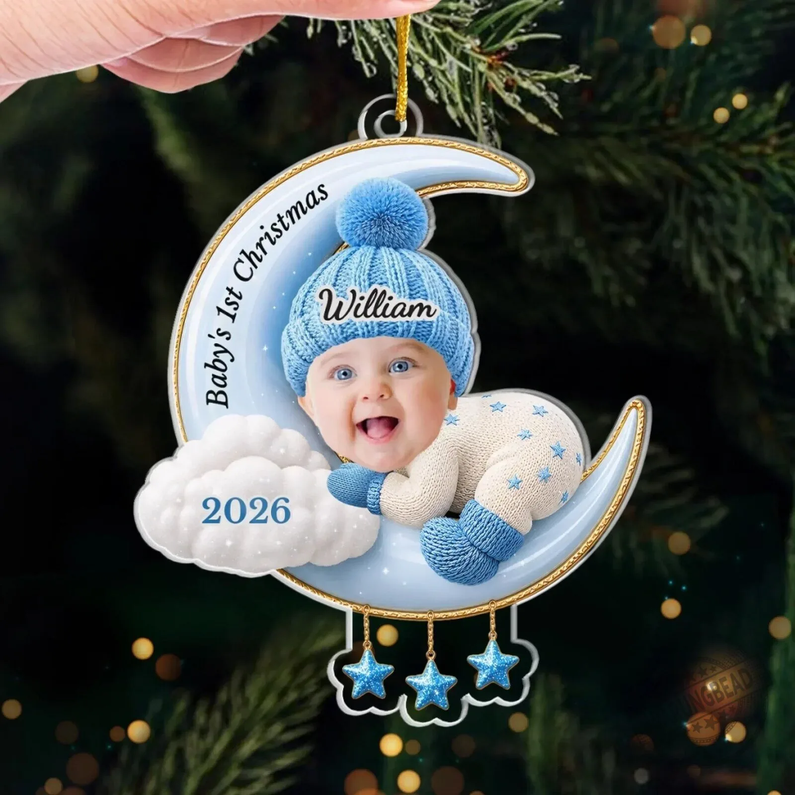 Personalized Baby's First Christmas Moon and Stars Acrylic Ornament 11 Personalized Baby