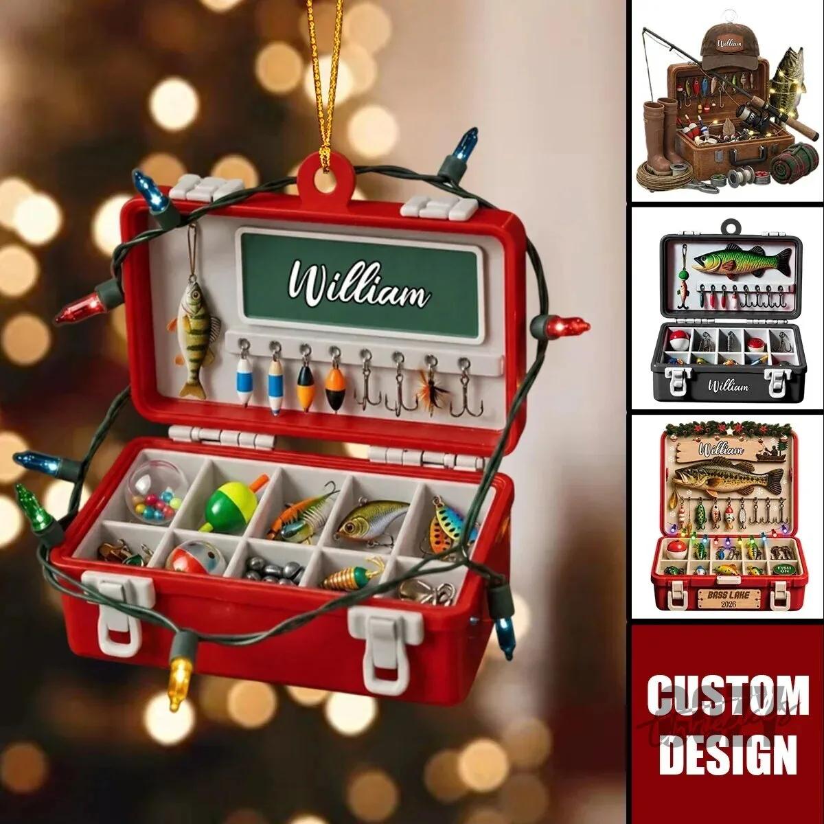 Personalized Fishing Tackle Box Custom Name Christmas Tree Ornament 10 Personalized Fishing Tackle Box Custom Name Christmas Tree Ornament
