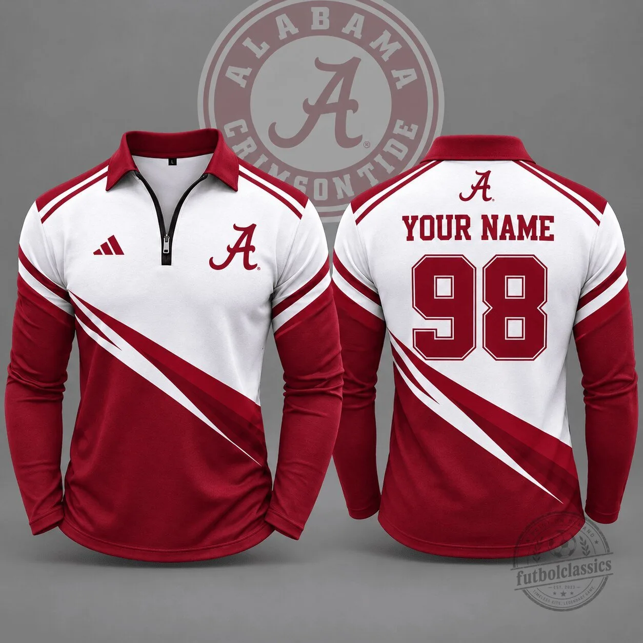 Alabama Crimson Tide Personalized Quarter Zip Long Sleeve Polo Shirt