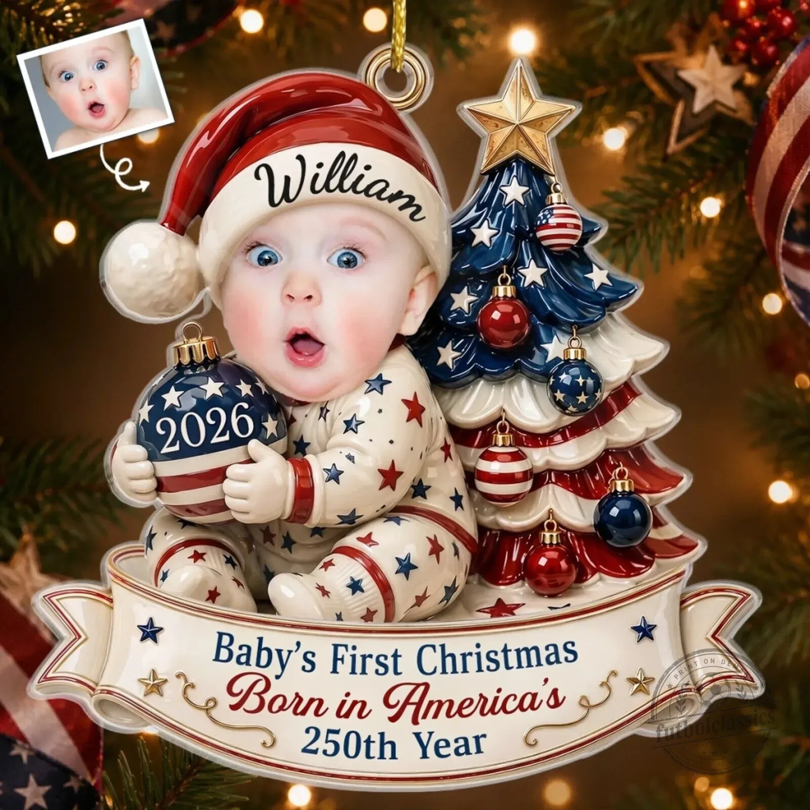 Baby's First Christmas Born in America's 250th Year Personalized Acrylic Ornament