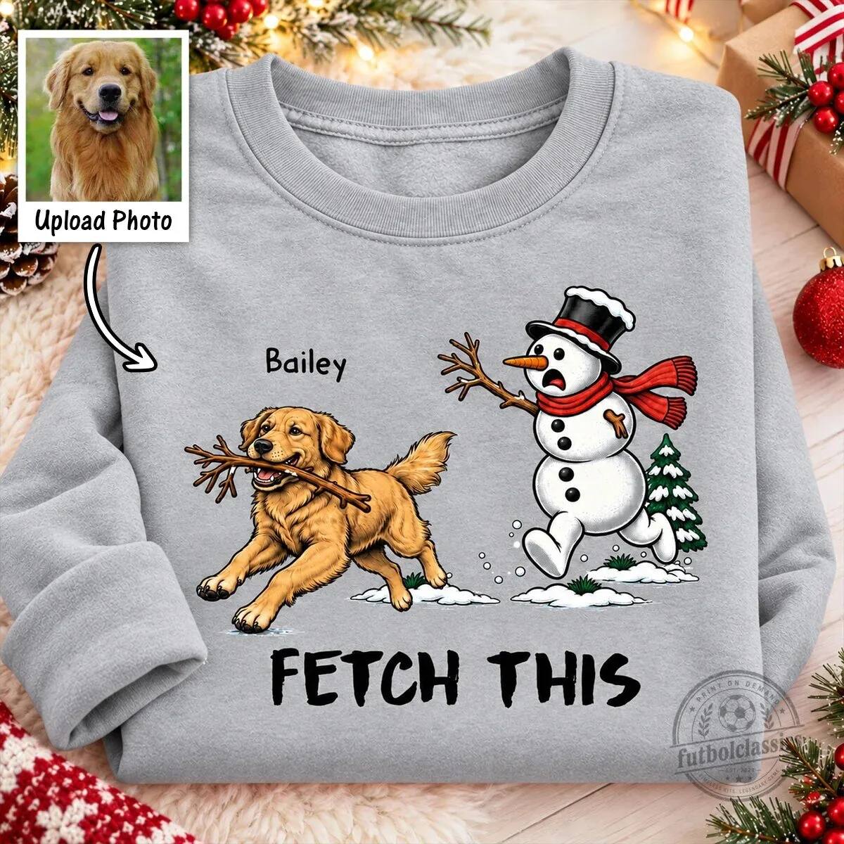 Golden Retriever Dog Stealing Snowman Arm Funny Christmas Fetch This Sweatshirt