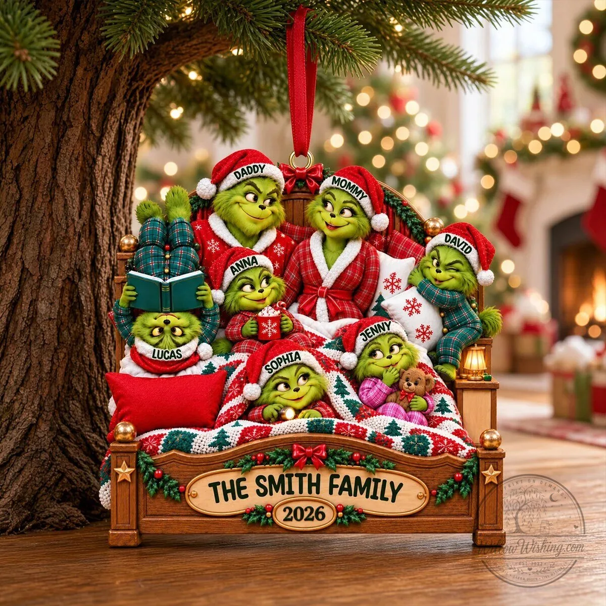 Grinch Family Christmas Bed Personalized Acrylic Ornament 6 Grinch Family Christmas Bed Personalized Acrylic Ornament