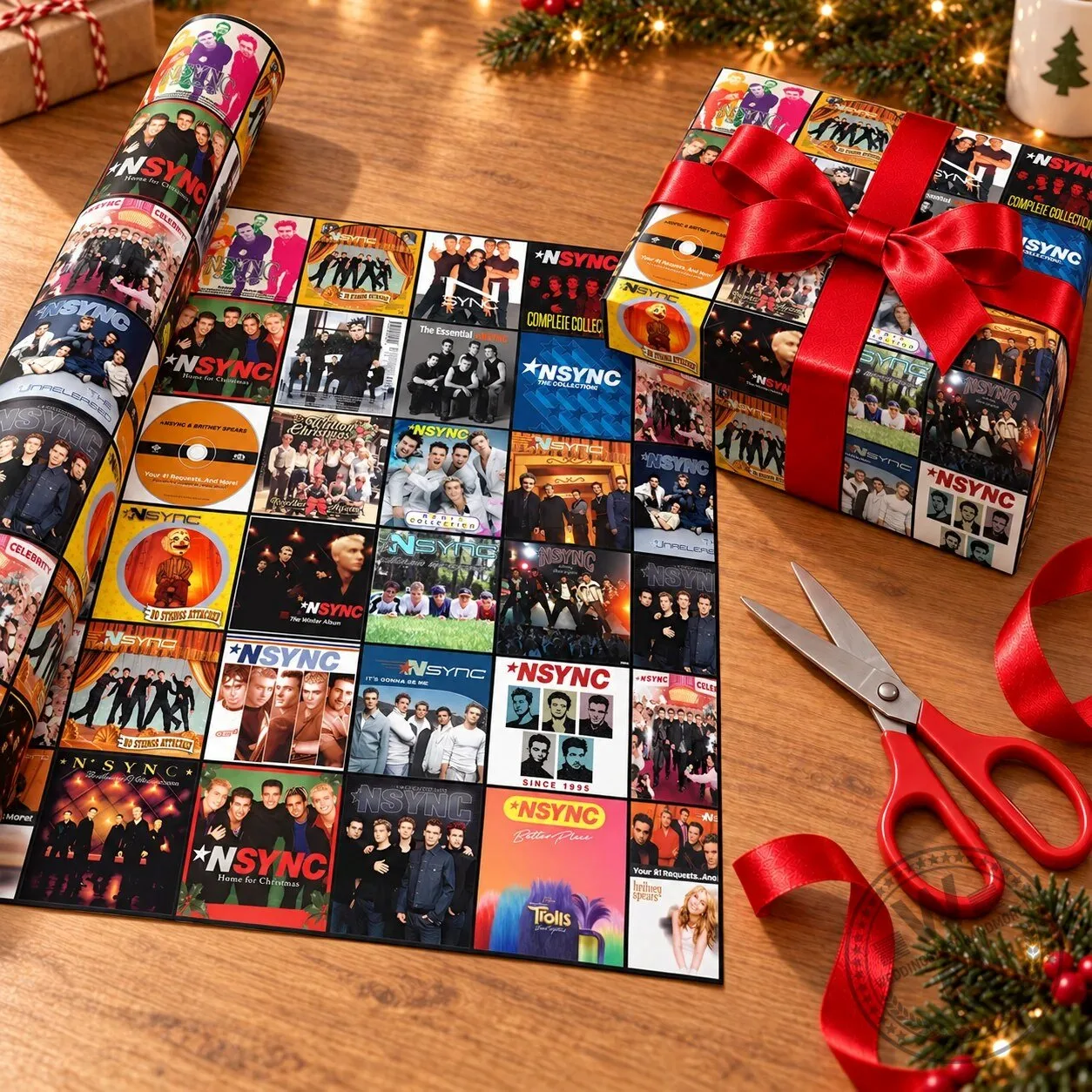 NSYNC Album Collage Christmas Gift Wrapping Paper Roll 4 NSYNC Album Collage Christmas Gift Wrapping Paper Roll