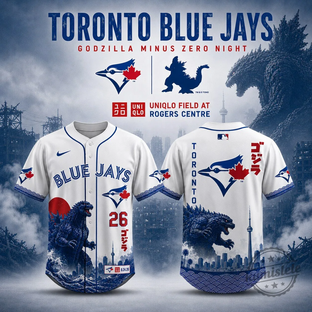 Toronto Blue Jays Godzilla Minus Zero Night Baseball Jersey