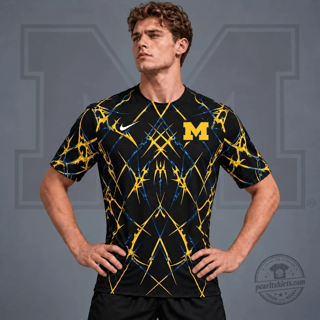 Michigan Wolverines NCAA Razor Web Performance Crewneck T-Shirt