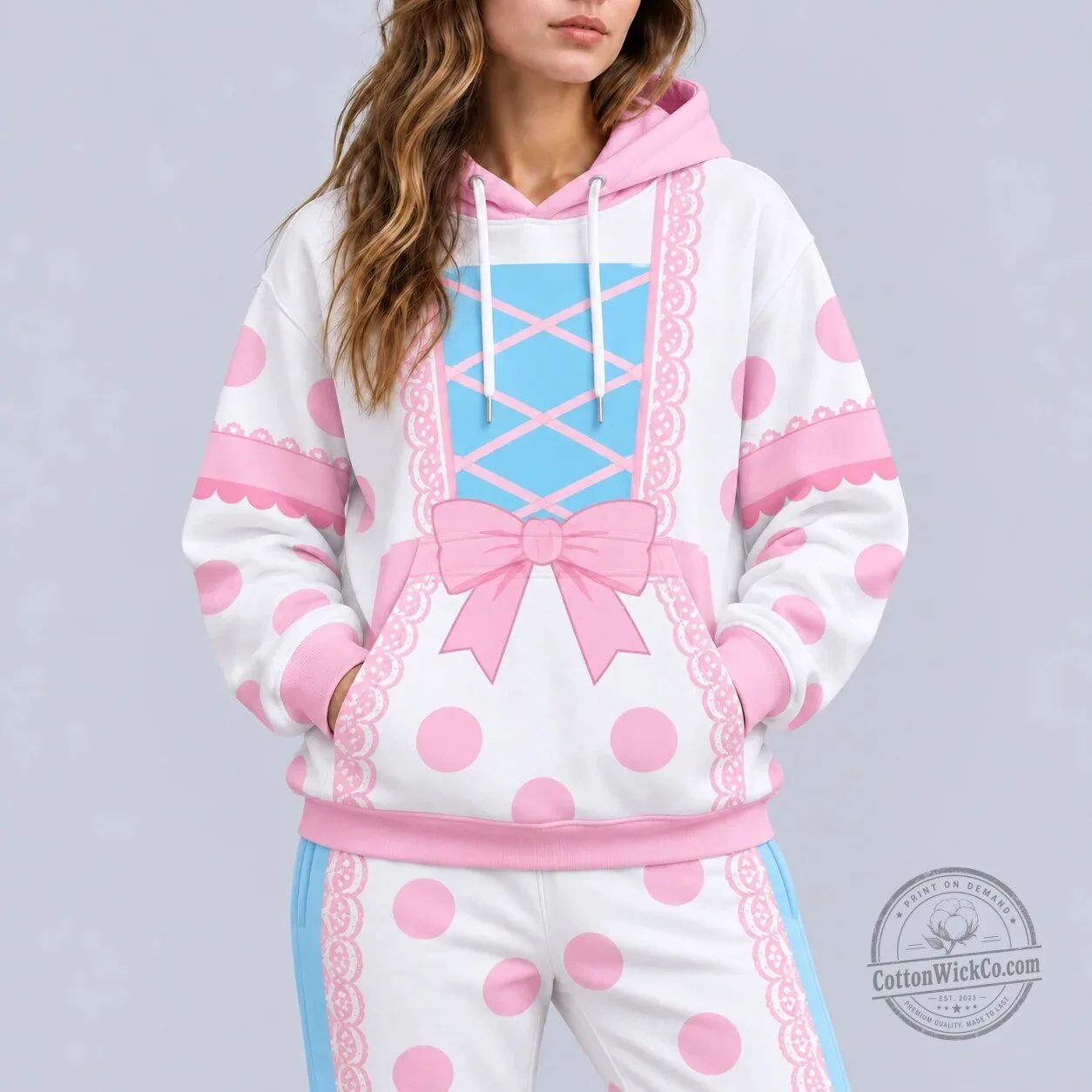 Pink Polka Dot Shepherdess Costume All Over Print Hoodie 5 Pink Polka Dot Shepherdess Costume All Over Print Hoodie
