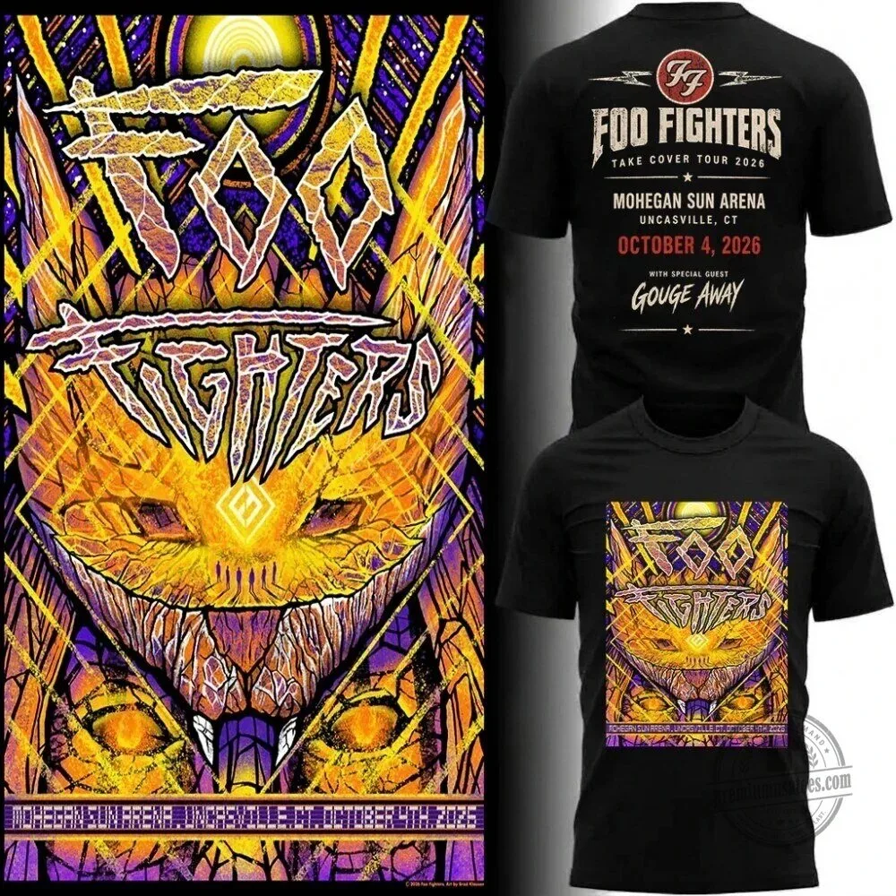 2026 Take Cover Tour Black T-Shirt for Concert at Mohegan Sun Arena by Foo Fighters 1 2026 Take Cover Tour Black T-Shirt for Concert at Mohegan Sun Arena by Foo Fighters