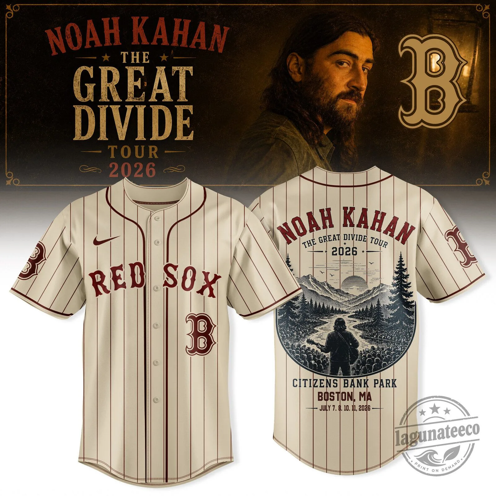 Noah Kahan The Great Divide Tour 2026 Boston Red Sox Baseball Jersey