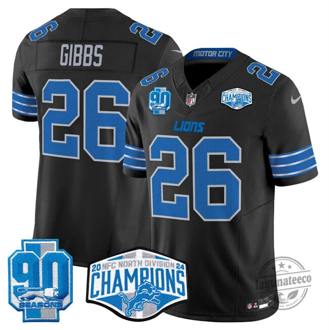 Jahmyr Gibbs Detroit Lions Black 2024 NFC North Champions Football Jersey