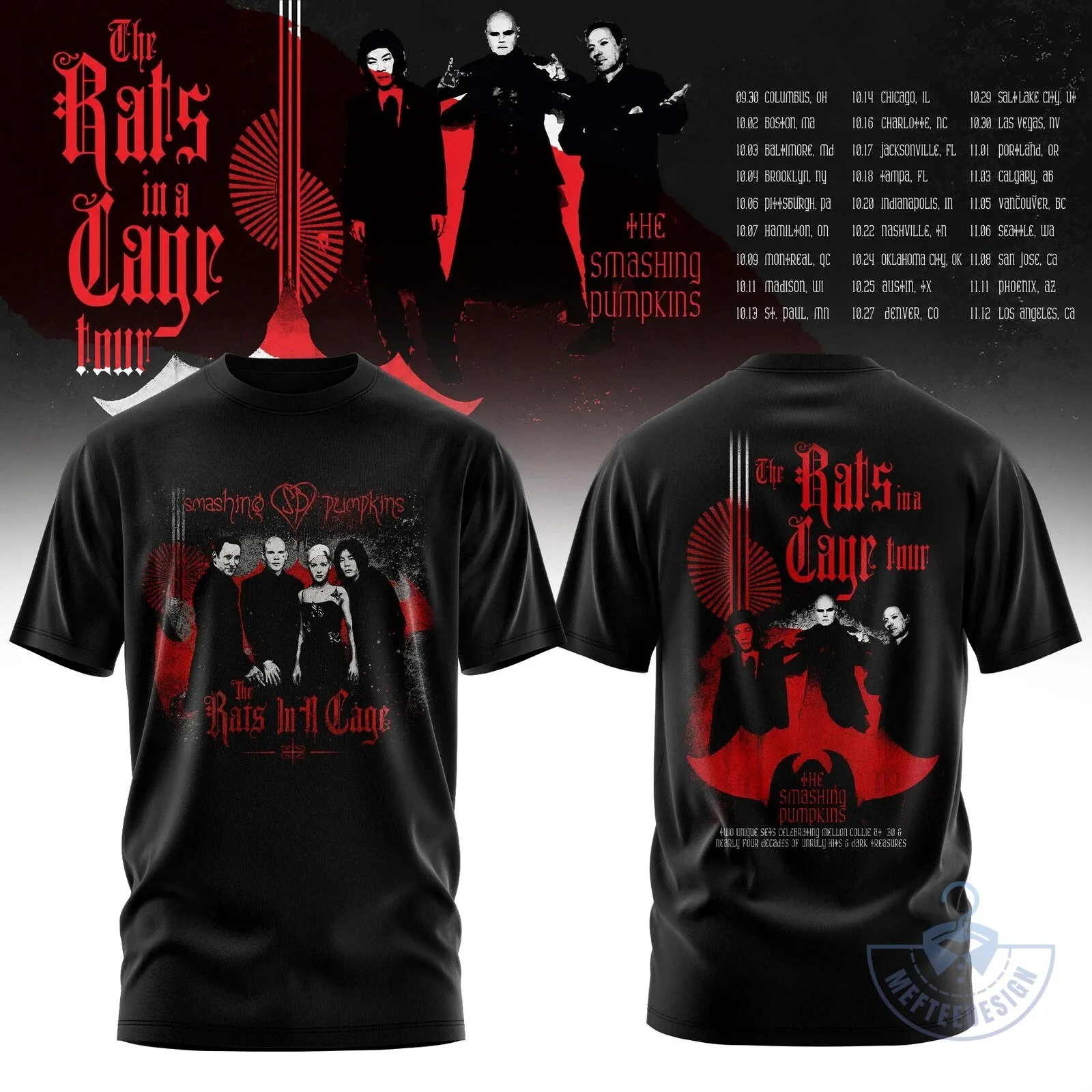 Smashing Pumpkins The Rats In A Cage Tour 2026 Concert Black T-Shirt