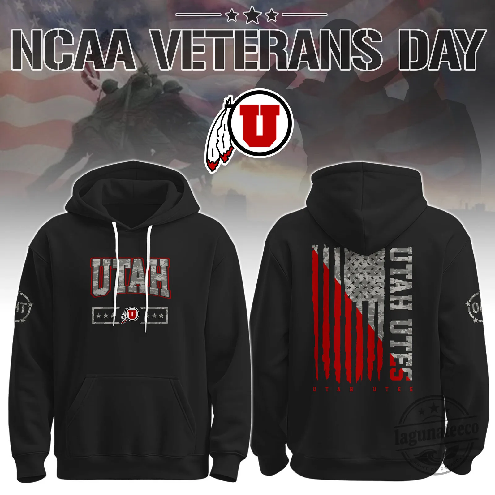 University of Utah Utes NCAA Veterans Day American Flag Black Hoodie