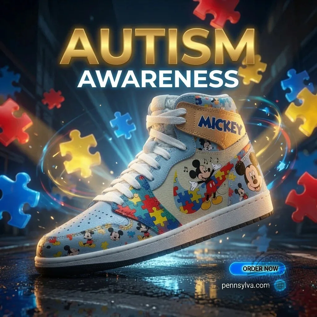 High Top Sneakers for Autism Awareness featuring Mickey Mouse 5 High Top Sneakers for Autism Awareness featuring Mickey Mouse